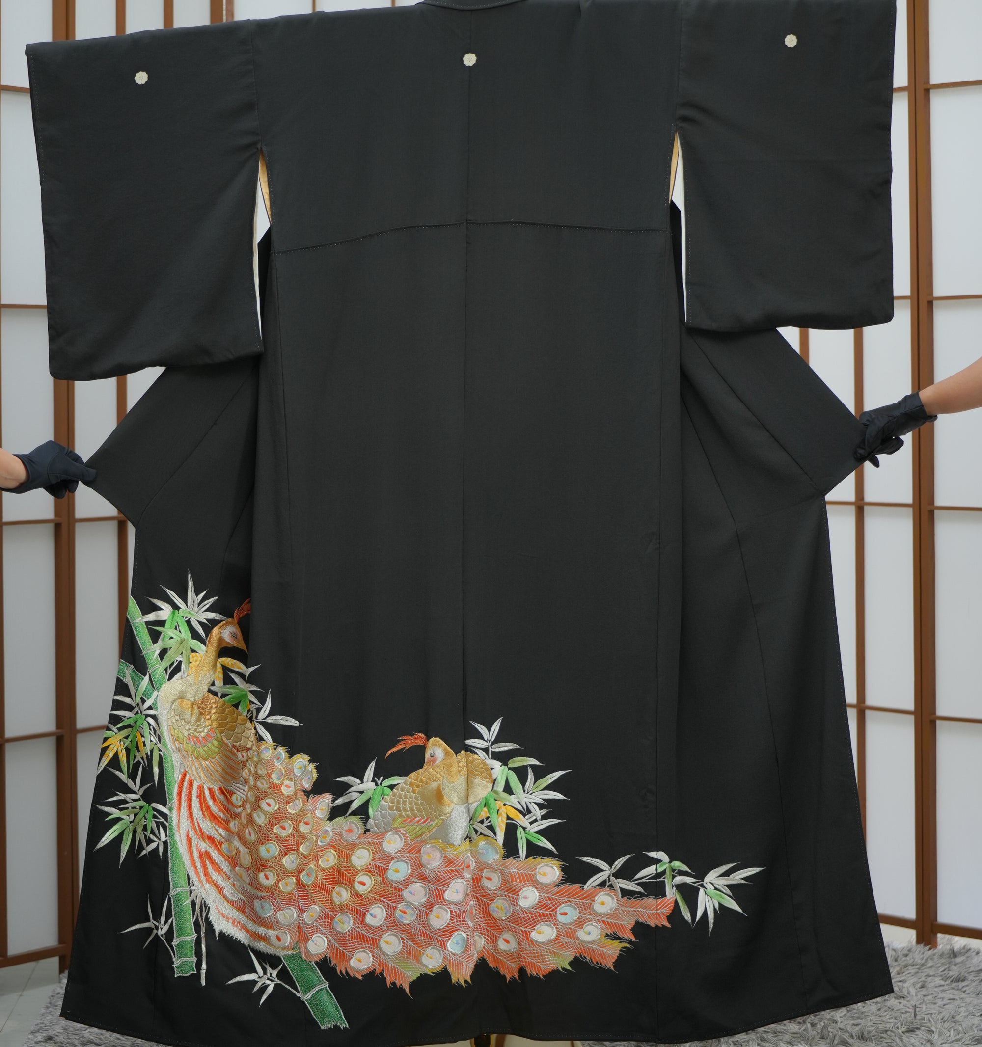 Chiku Fabric: 0327-14 Black Phoenix embroidery!