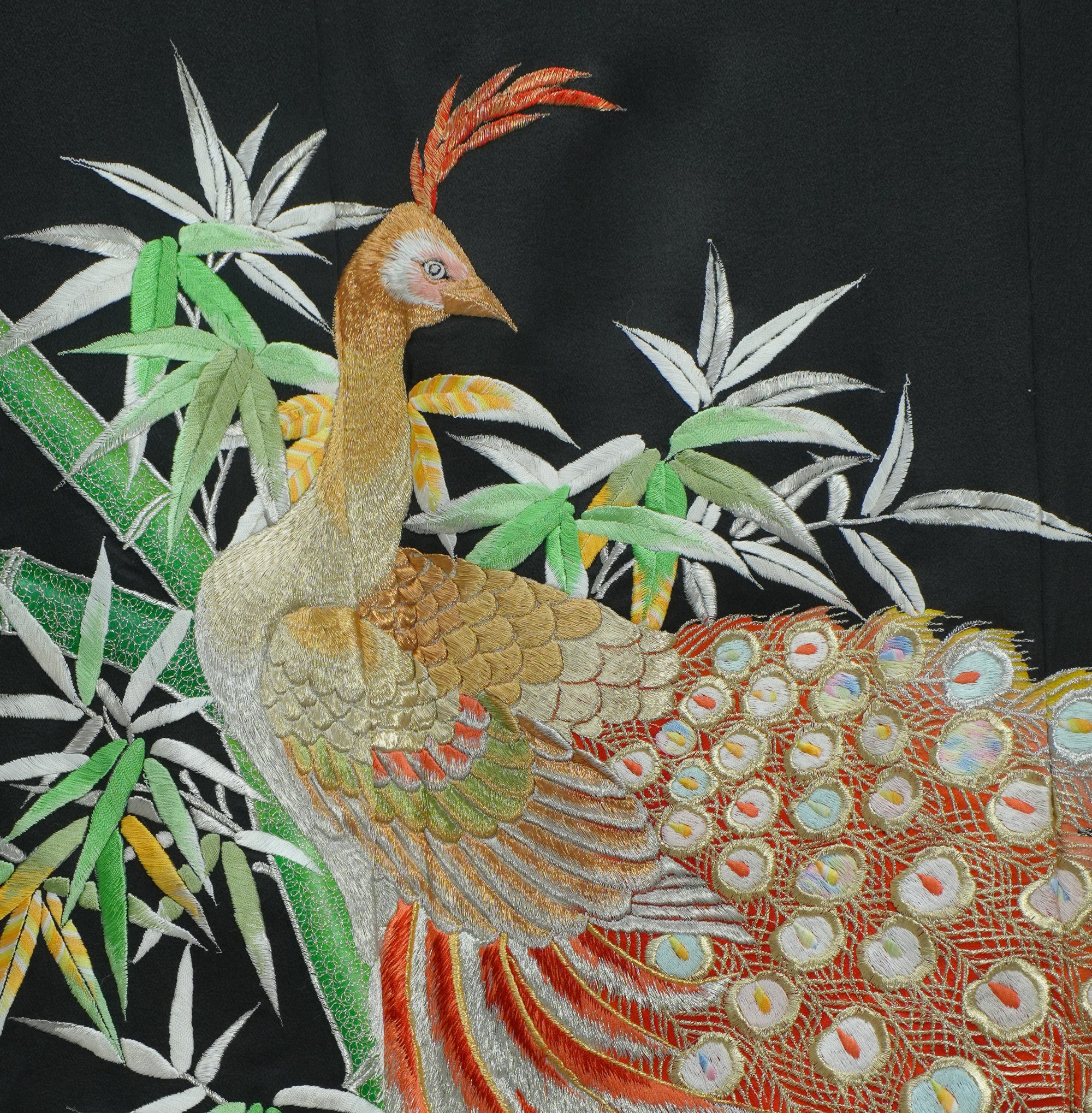 Chiku Fabric: 0327-14 Black Phoenix embroidery!