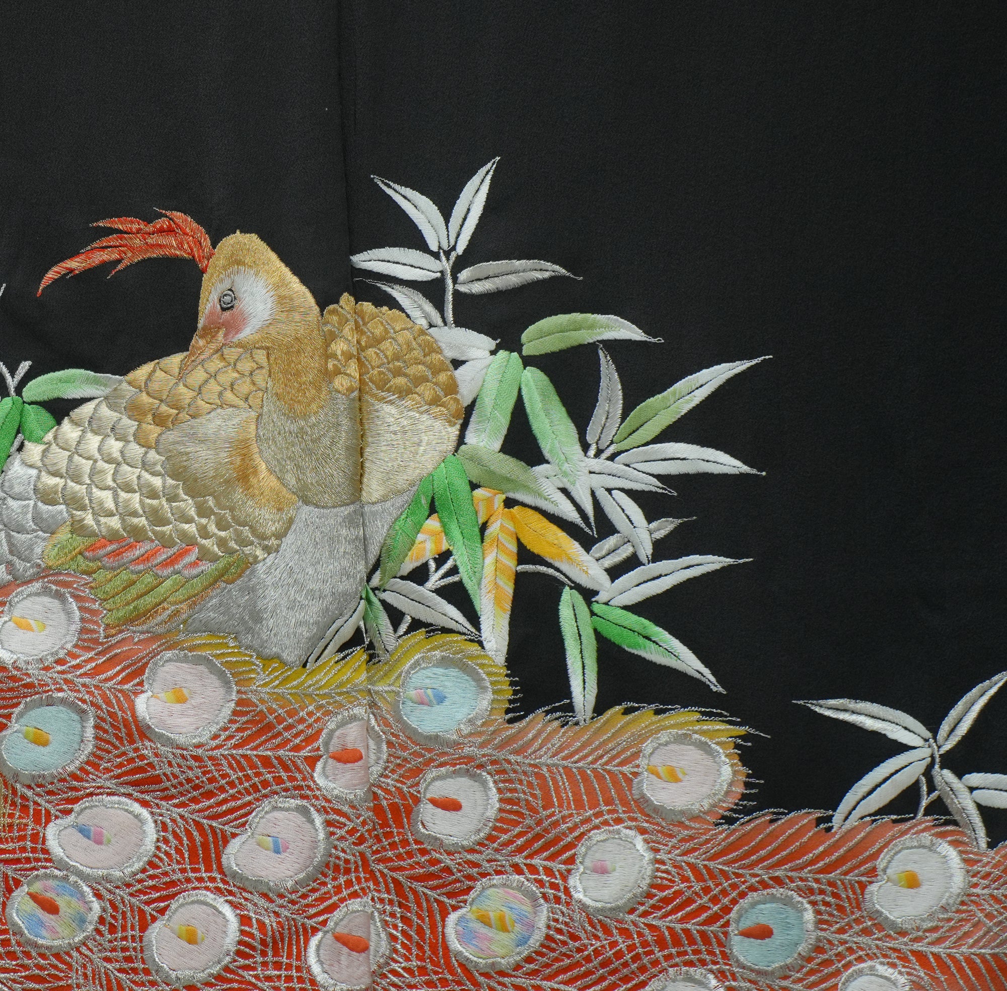 Chiku Fabric: 0327-14 Black Phoenix embroidery!