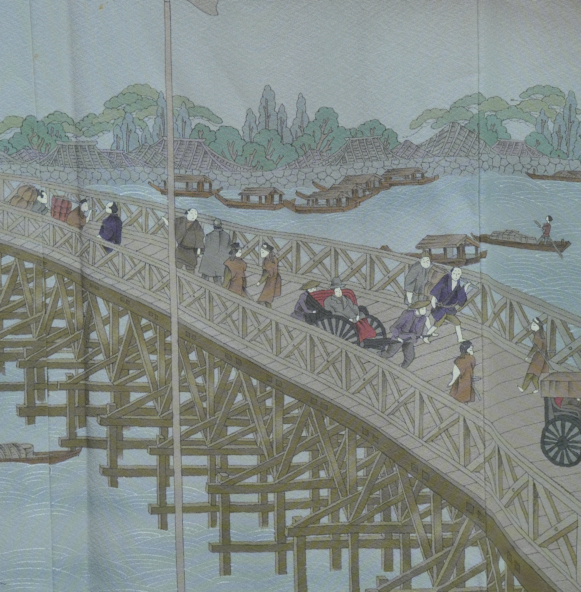 Chiku Fabric: 0327-15 People in Color on the Bridge