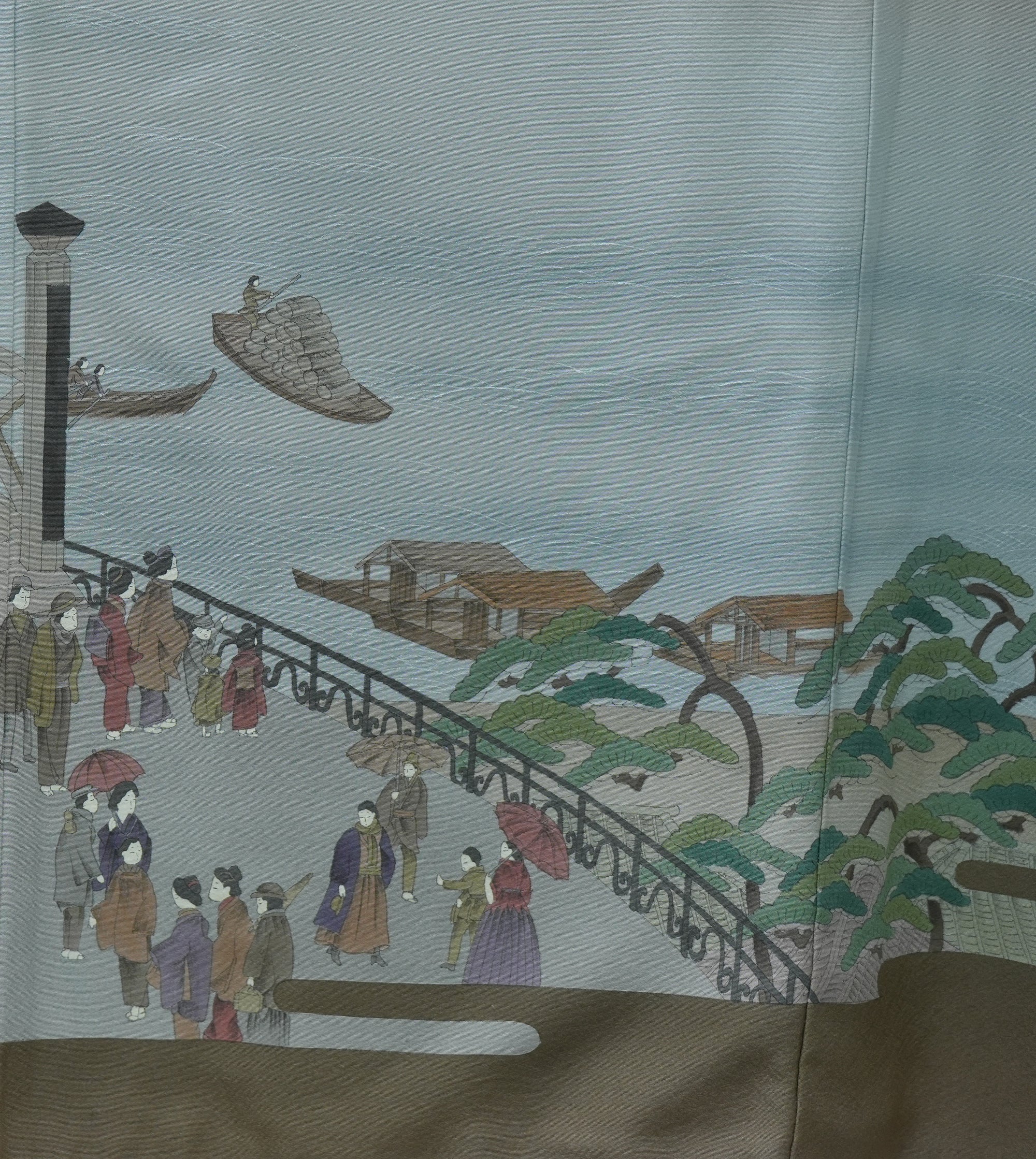 Chiku Fabric: 0327-15 People in Color on the Bridge