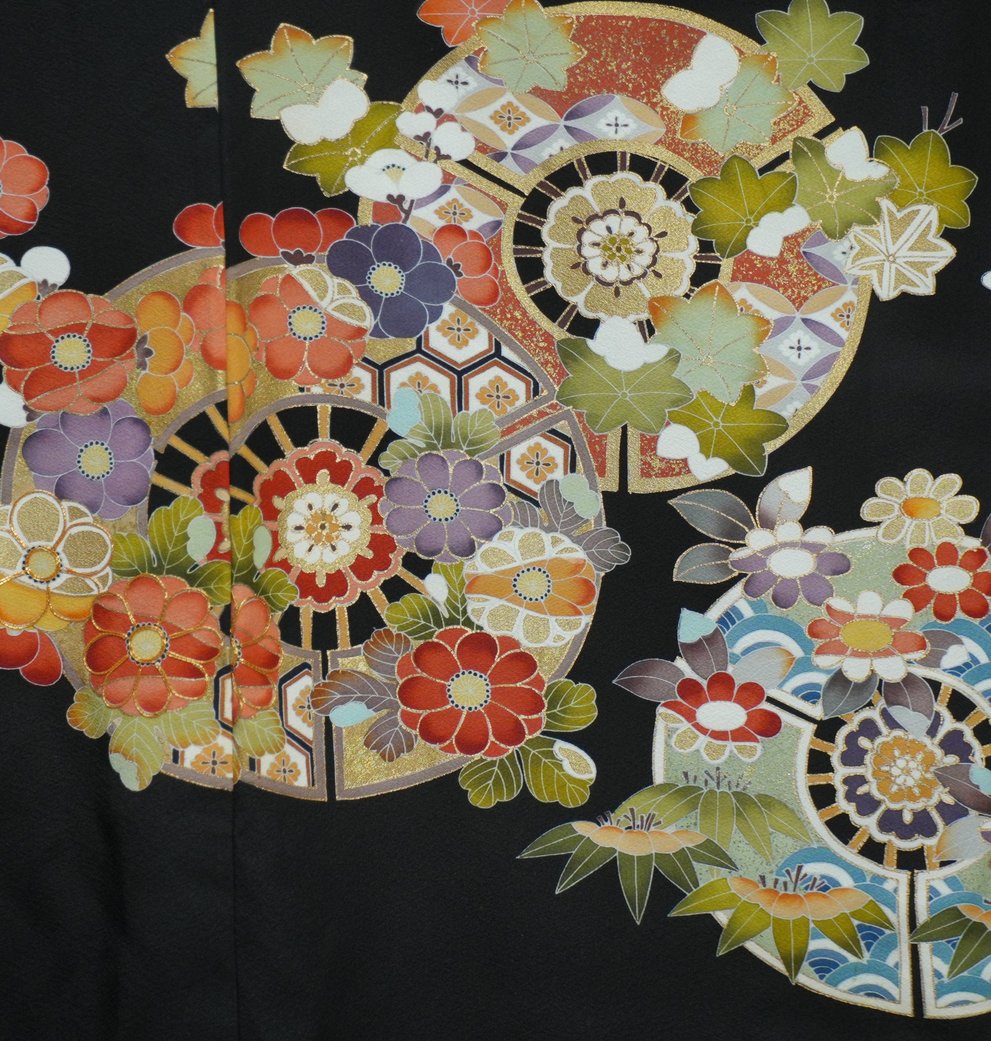 Chiku Fabric: 0327-19 Black colorful flowers