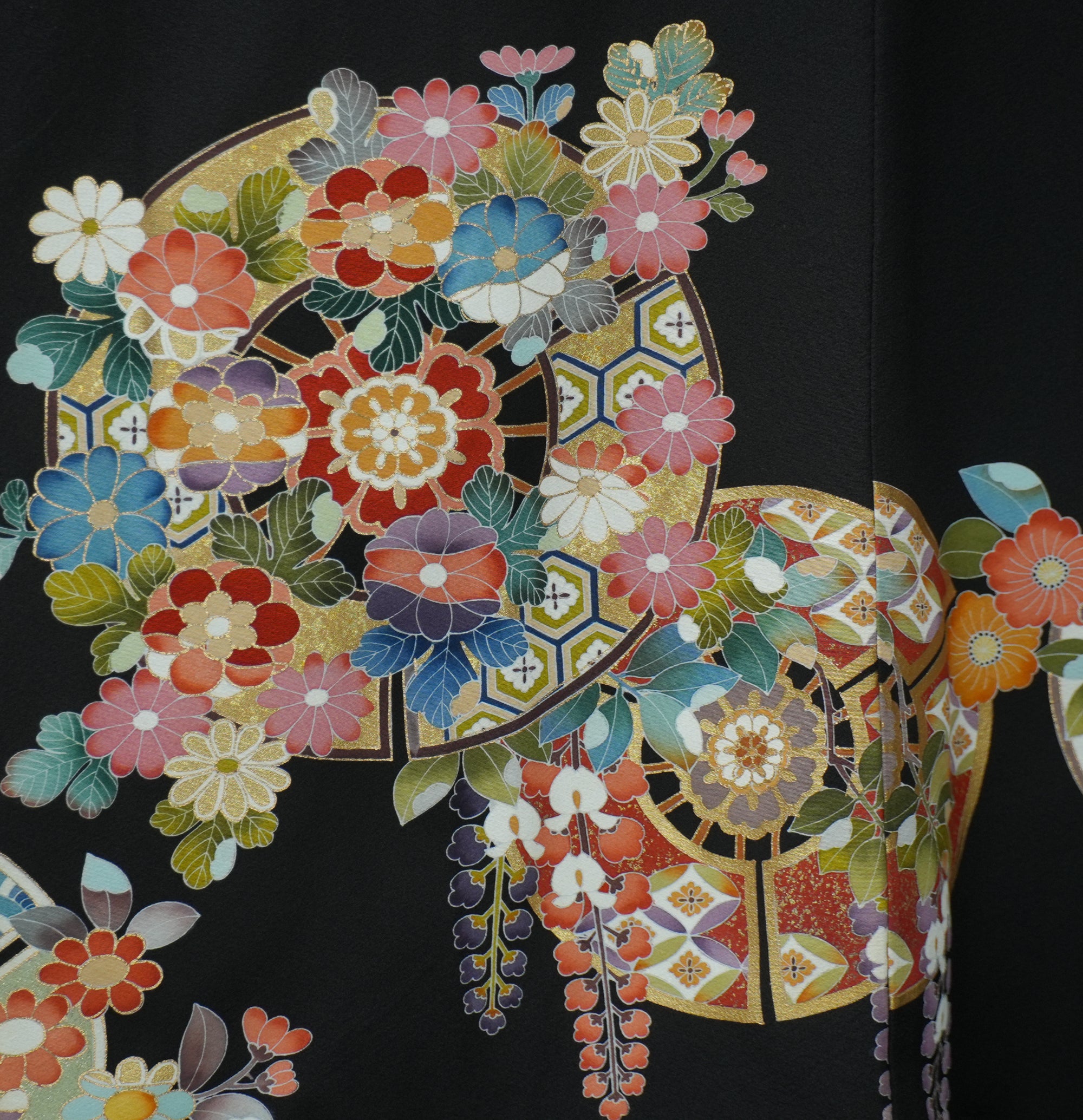Chiku Fabric: 0327-19 Black colorful flowers