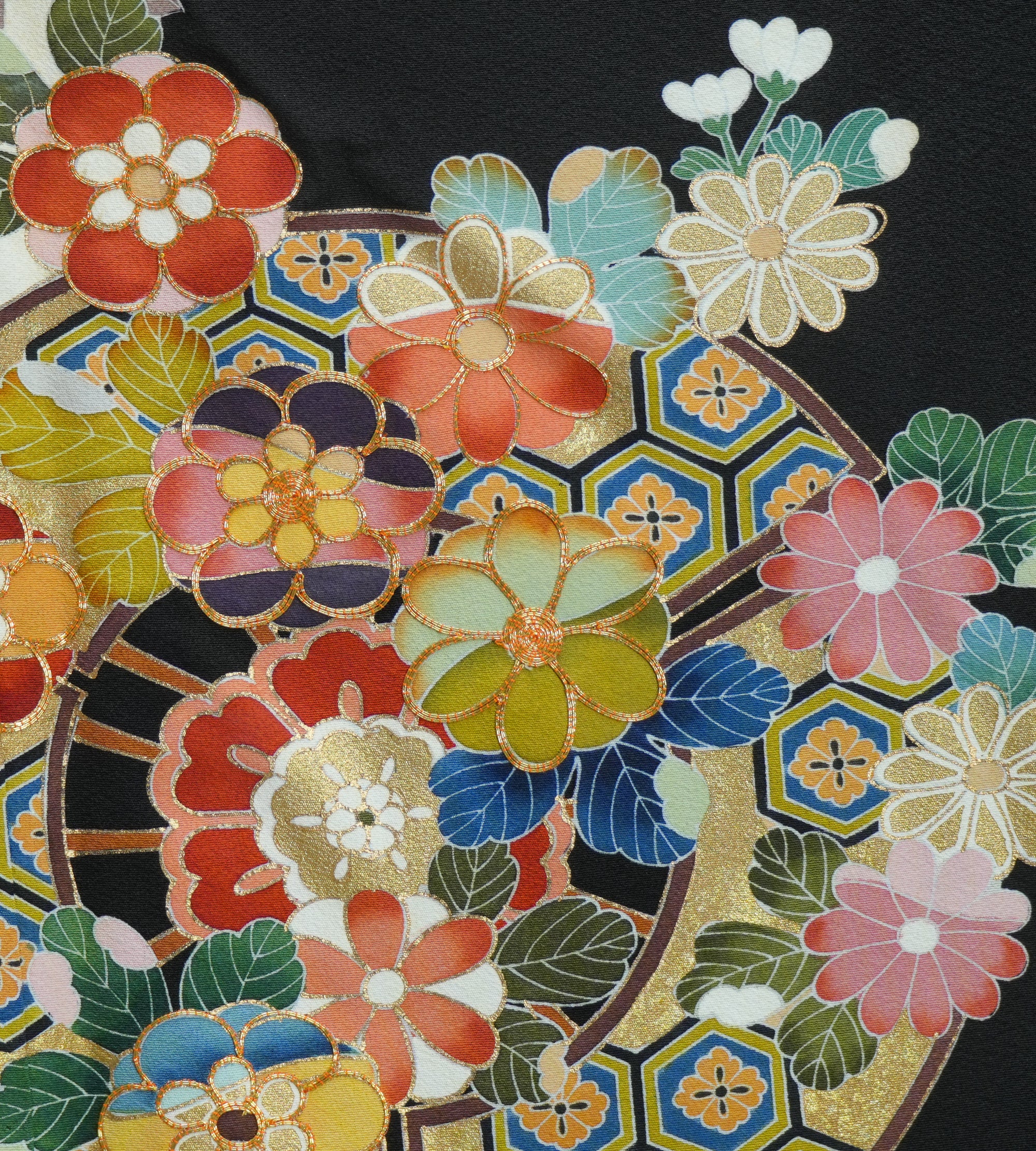 Chiku Fabric: 0327-19 Black colorful flowers