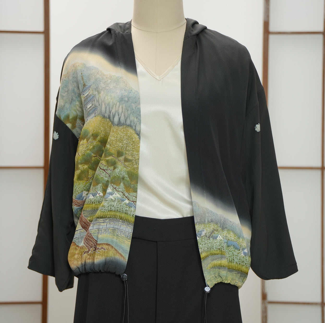 Premium On-hand: Black Hoodie | H6340Y (yuzen painting!)