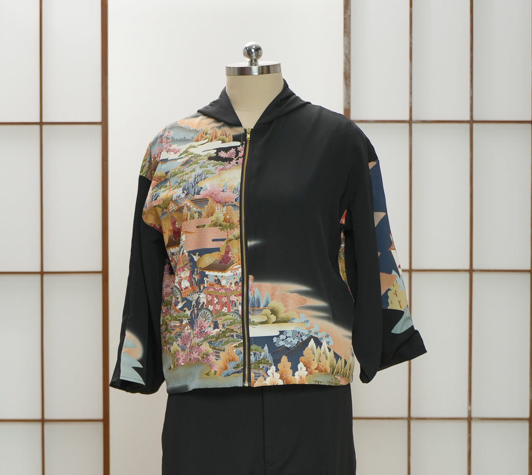 Premium On-hand:  Black Hoodie With Zipper | HWZ7682 (Yuzen painting!)