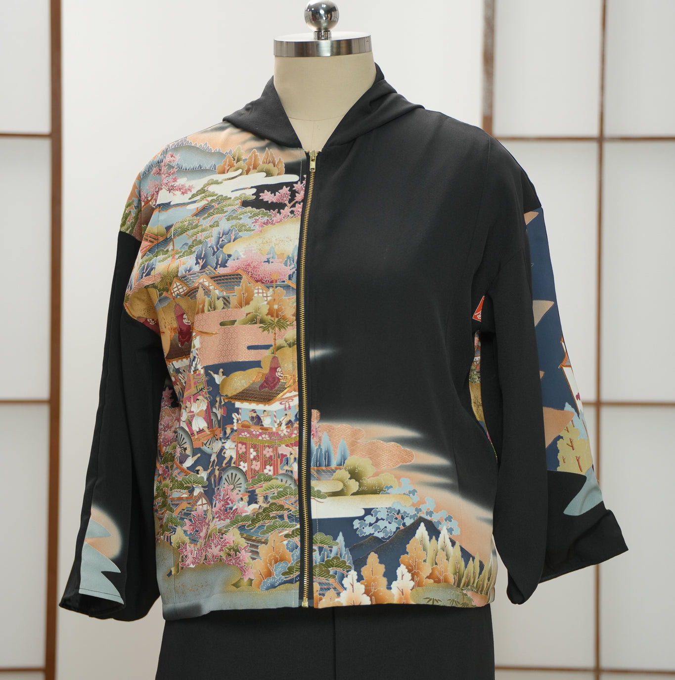 Premium On-hand:  Black Hoodie With Zipper | HWZ7682 (Yuzen painting!)