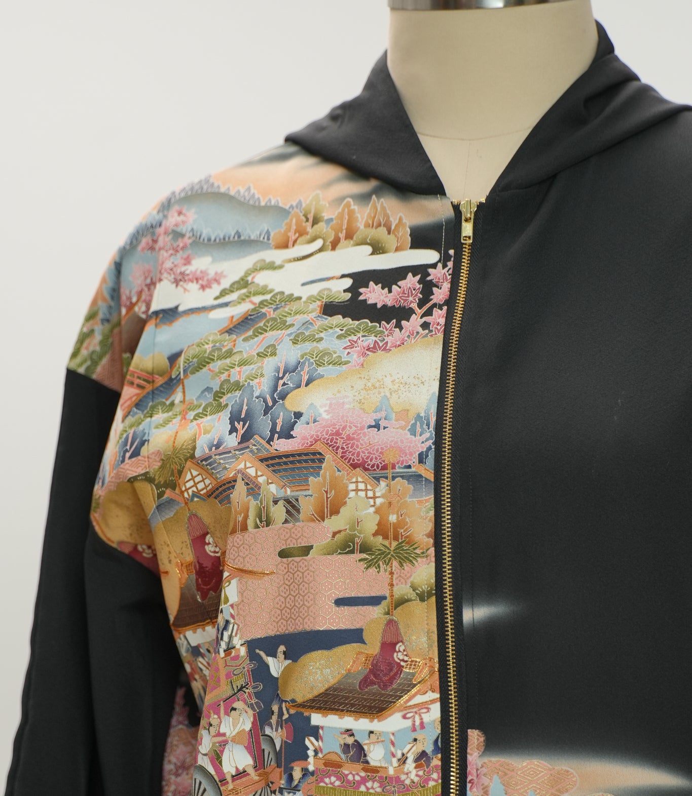 Premium On-hand:  Black Hoodie With Zipper | HWZ7682 (Yuzen painting!)