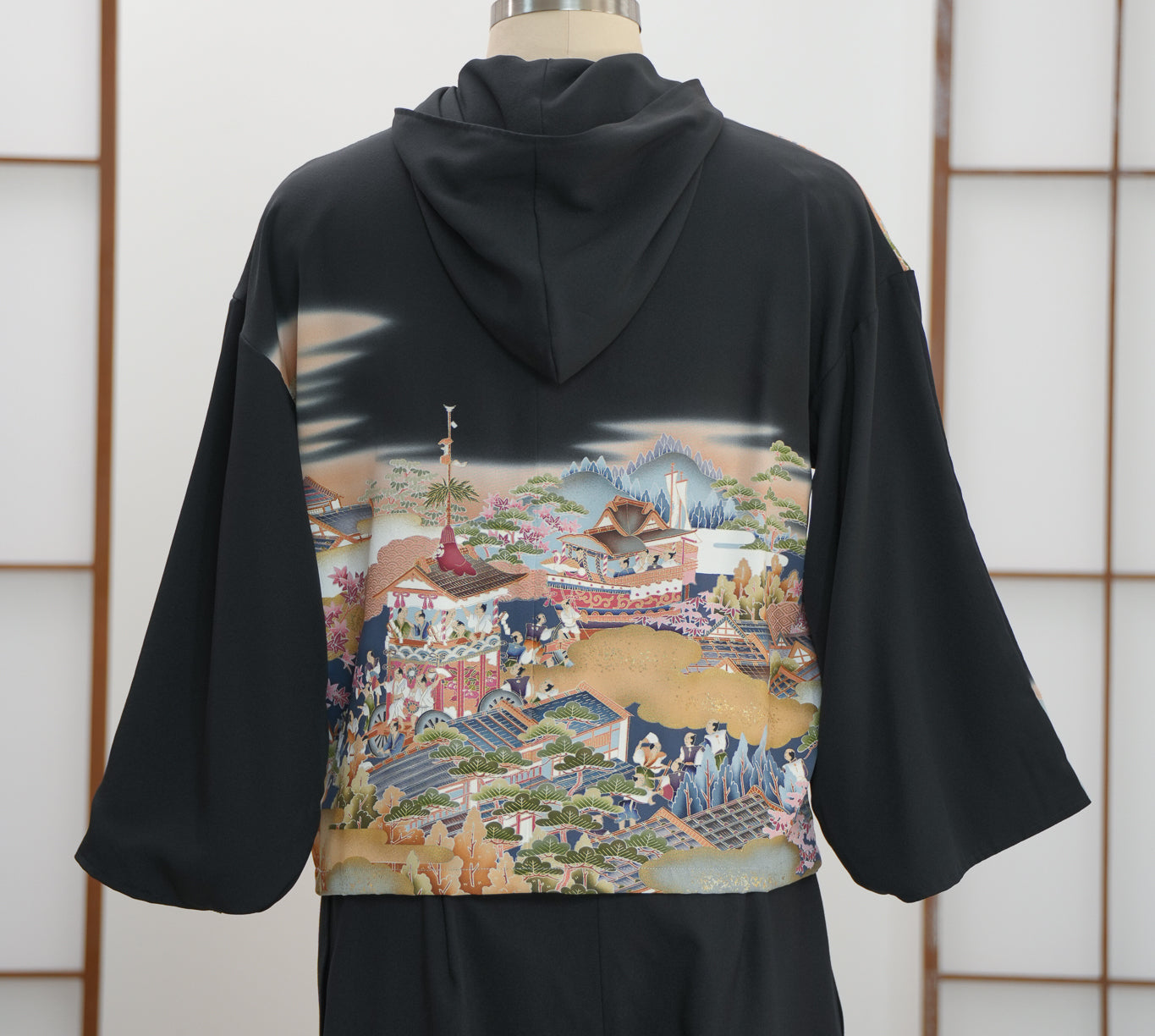 Premium On-hand:  Black Hoodie With Zipper | HWZ7682 (Yuzen painting!)