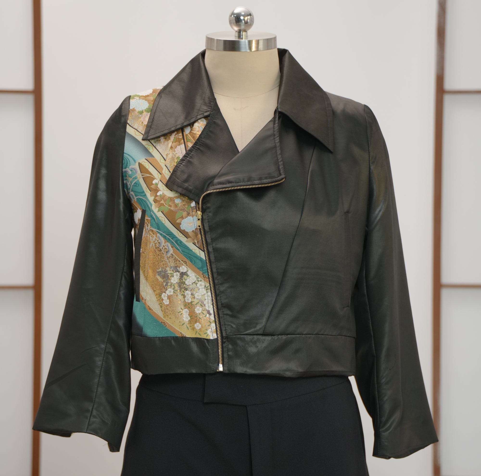 On-hand: Silk Leather Biker Jacket  | Black Shadow Mist