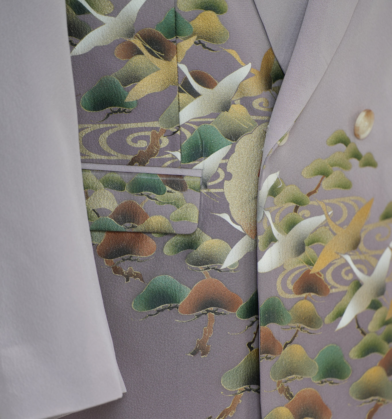 On-hand: Loose Fit Men's Suit Lavender with Cranes | MOS7689