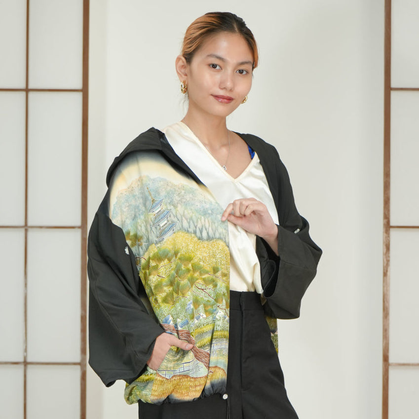 Premium On-hand: Black Hoodie | H6340Y (yuzen painting!)