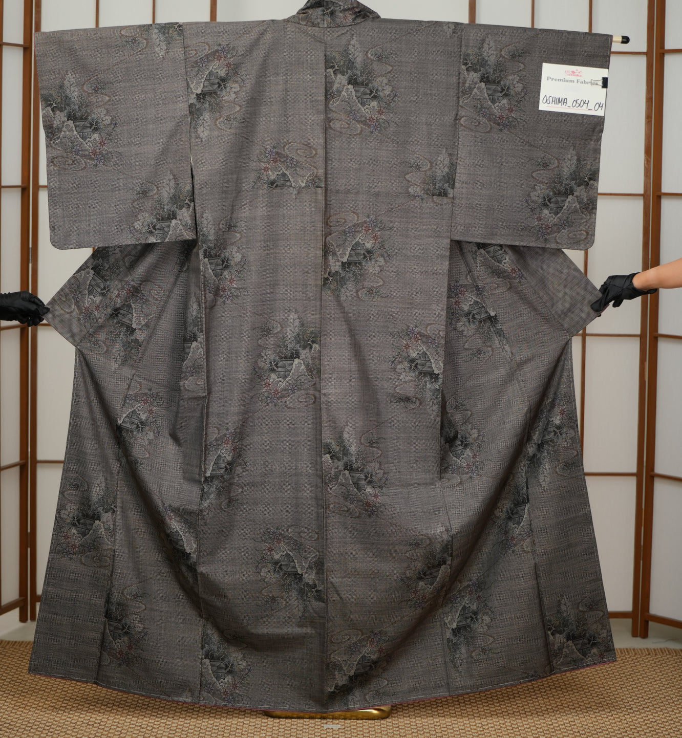 Premium Oshima Fabric: 0504_04 | Smoky Floral (certified Dorozome)