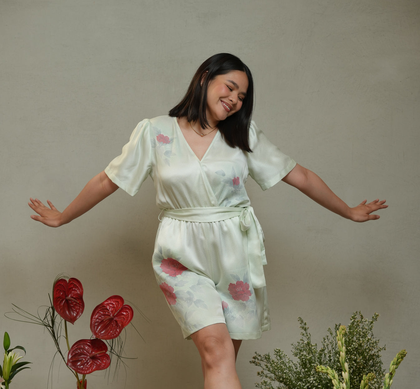On-hand item: Green Floral Romper