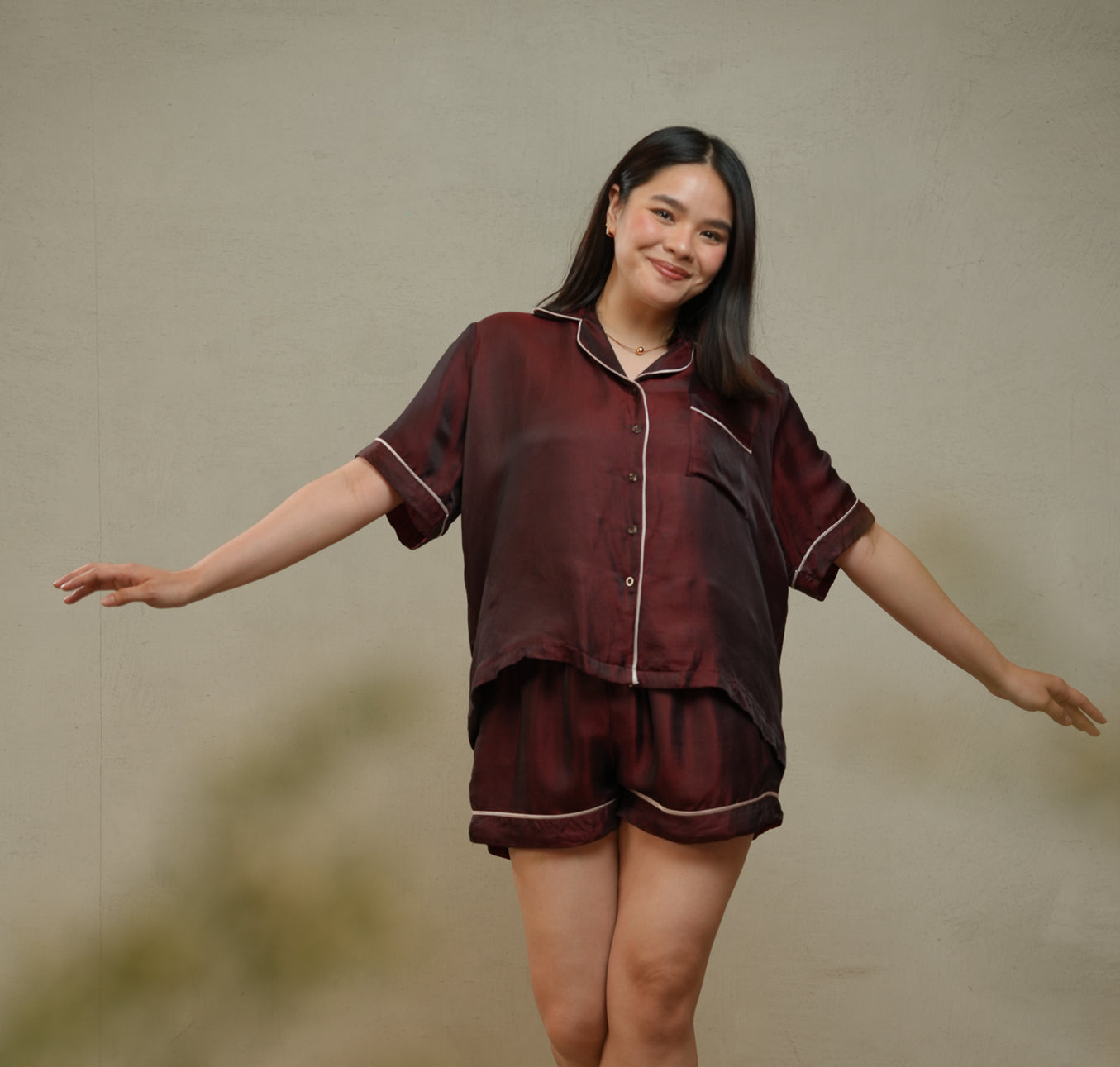 On-hand item: Red/Maroon Silk Pajama Set
