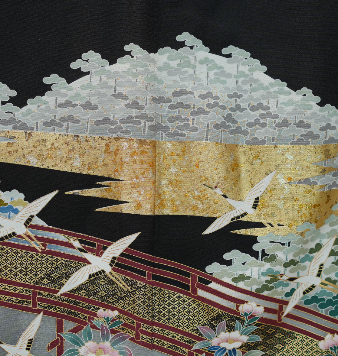 Premium Yuzen Fabric: VIP sho 0508_16 | Black Birds in Motion