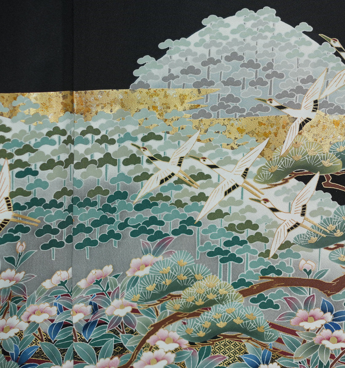 Premium Yuzen Fabric: VIP sho 0508_16 | Black Birds in Motion