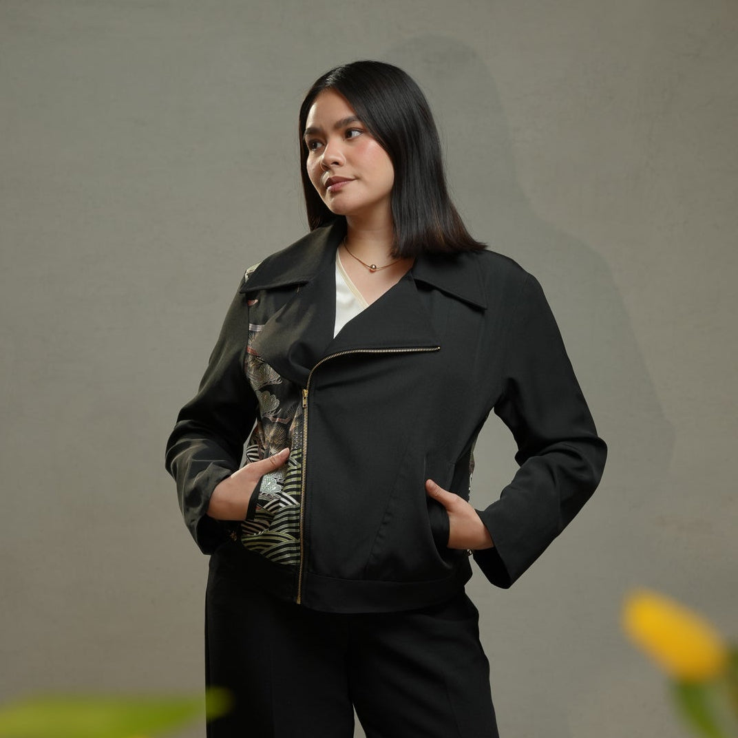 🎉On-hand: Cashmere Cotton Biker Jacket | Black Midnight
