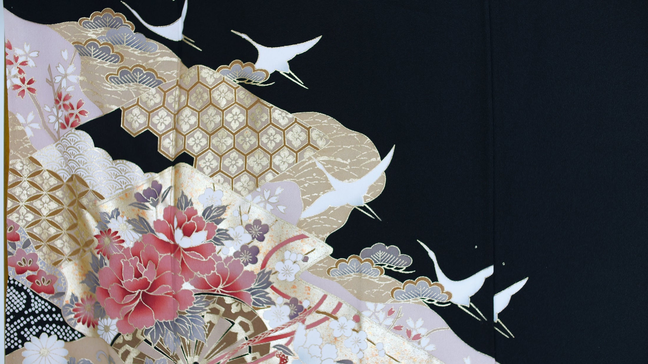 Online Private Viewing | Cranes across golden landscape |  Fabric No 020 (Atsuko)