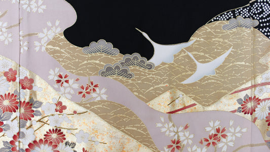 Online Private Viewing | Cranes across golden landscape |  Fabric No 020 (Atsuko)