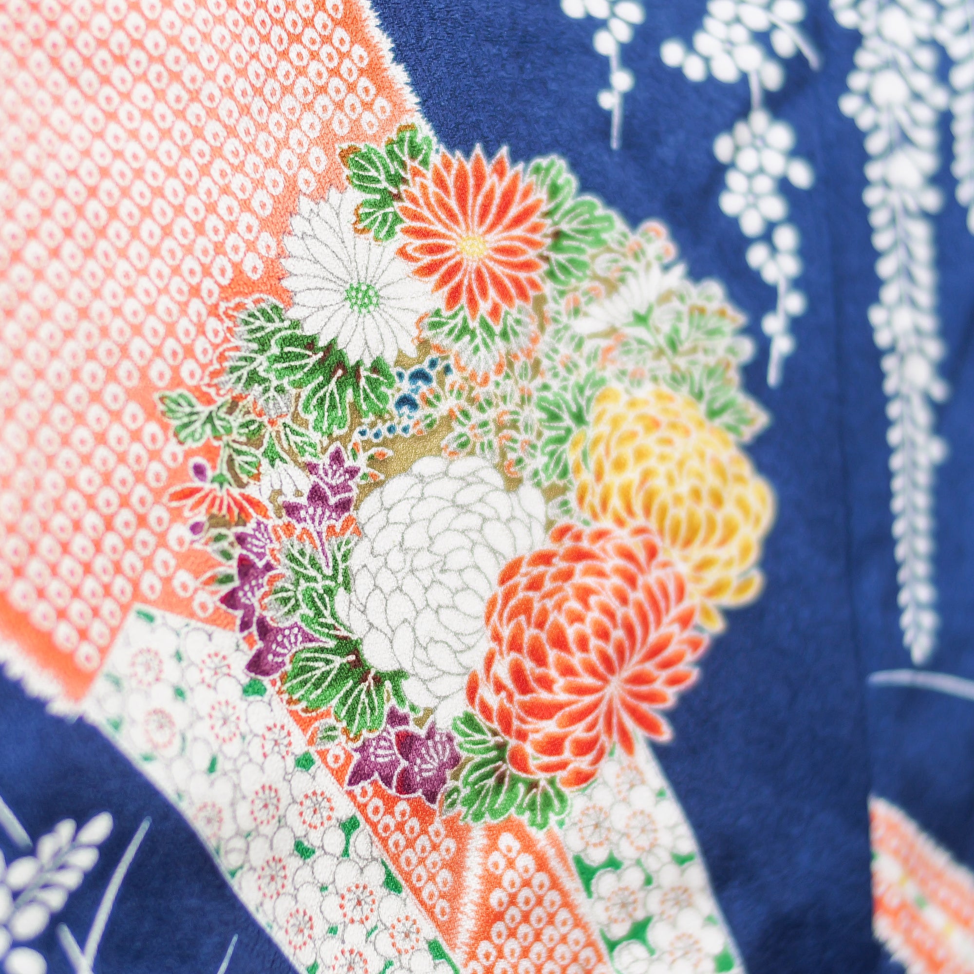 J21-10 Premium Fabric: Blue and orange combination (Rare furisode)