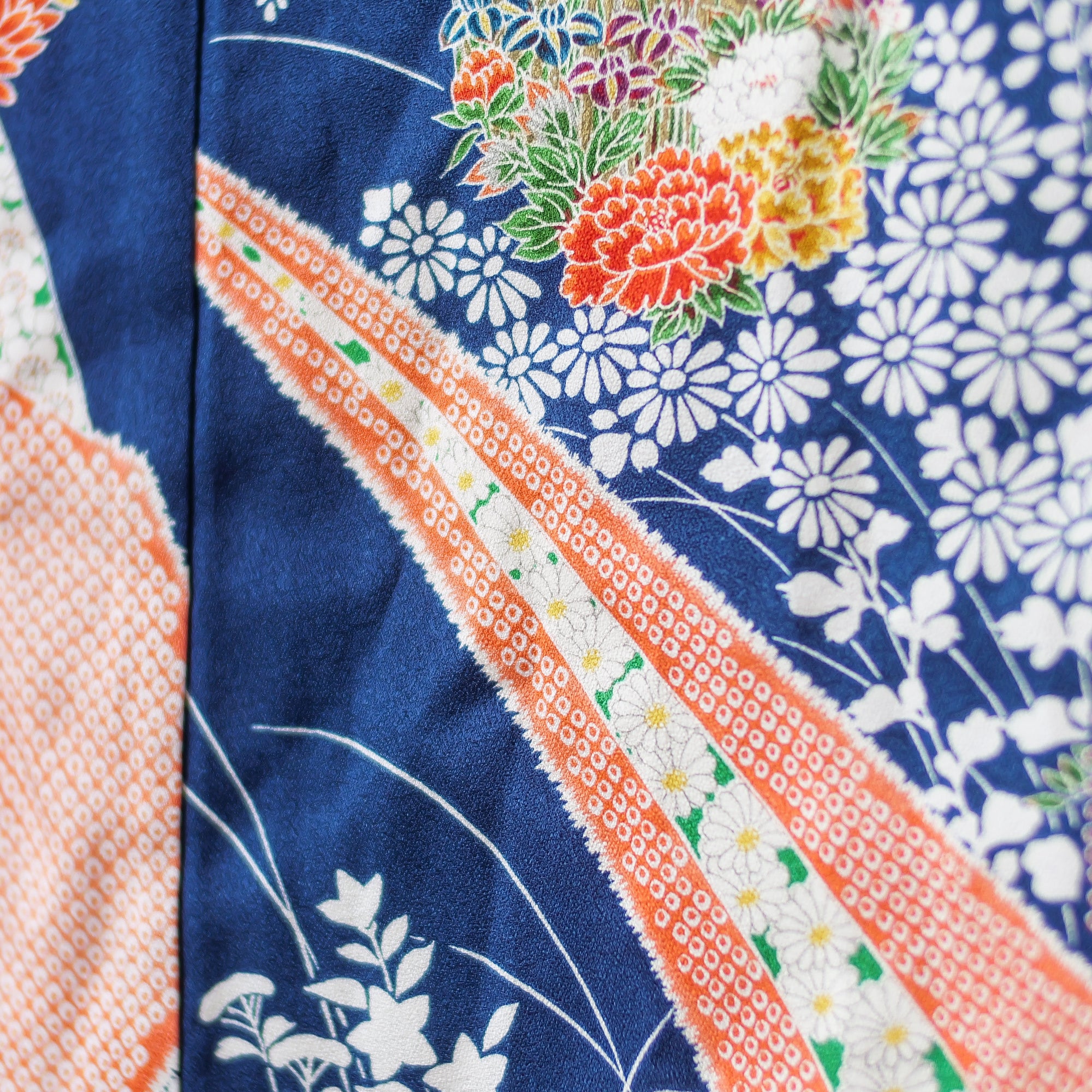 J21-10 Premium Fabric: Blue and orange combination (Rare furisode)