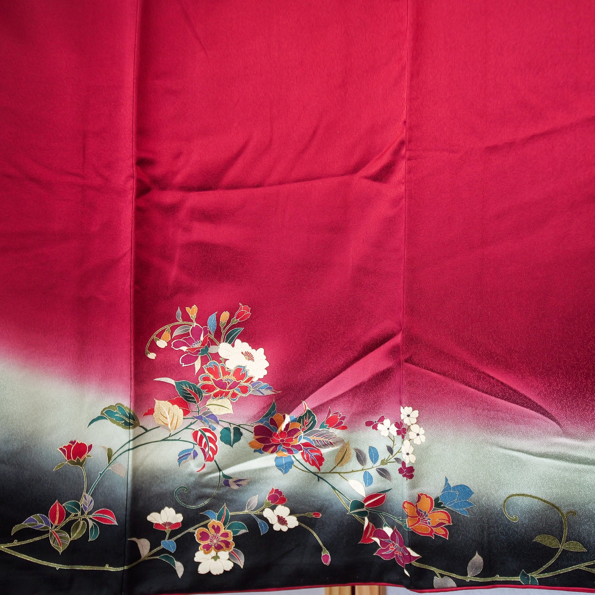Valentine's collection Fabric (F05-1): Flower in Red Midnight Furisode