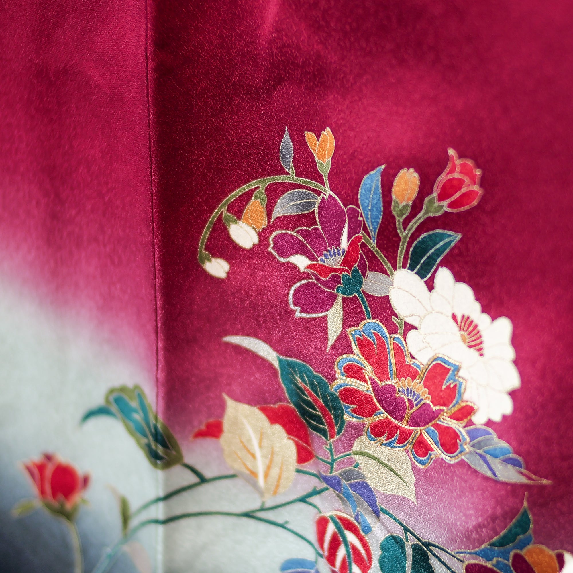 Valentine's collection Fabric (F05-1): Flower in Red Midnight Furisode