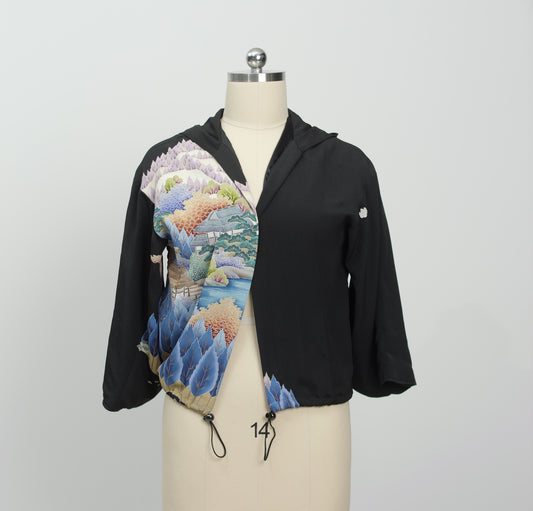 On-hand item: Kodomo Hoodie : Yuzen paradise| HK5859 | Black blue | Mimi’s choice!