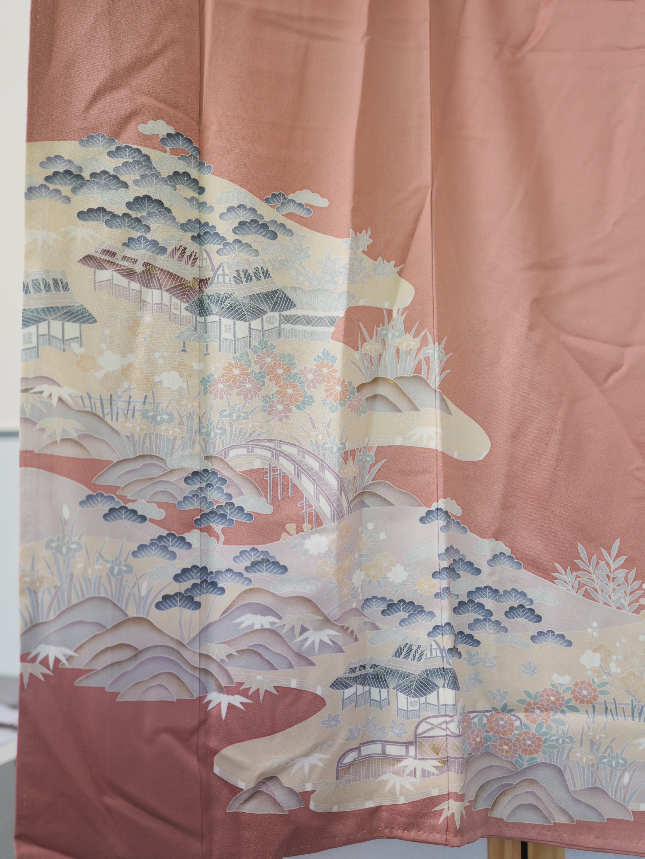 Sakura Collection Fabric: AP9-05 Salmon Colored Village with Gold Specks