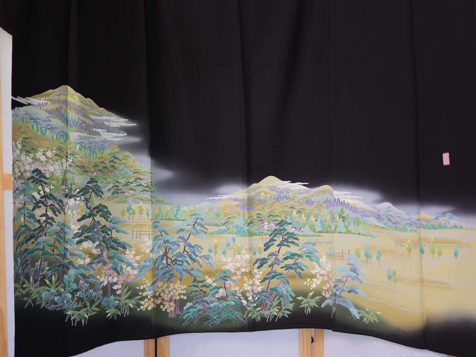 Sakura Collection Fabric: AP9-07 Hazy Mountains Over Fields and Sakura Blooms