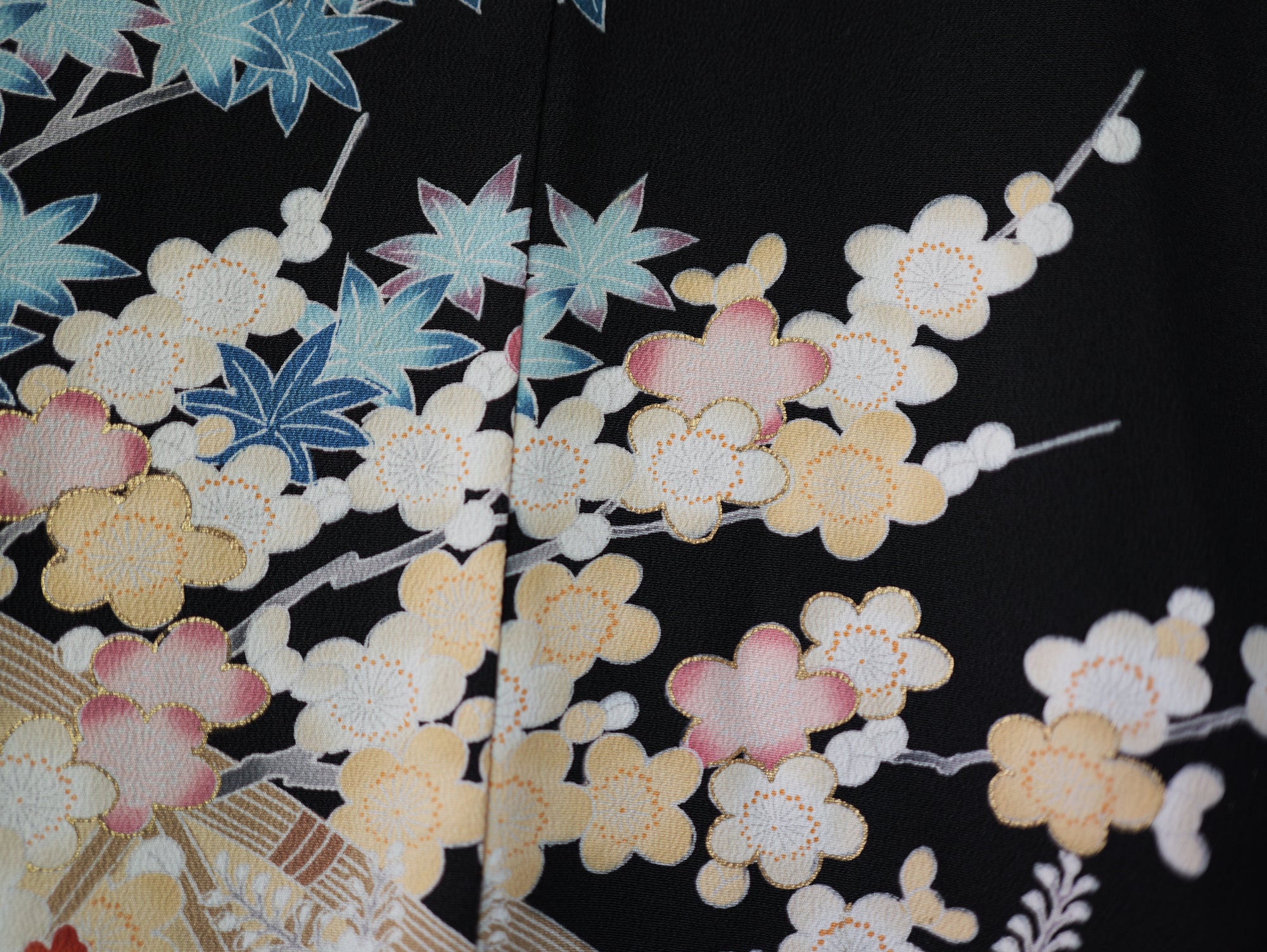 Sakura Collection Fabric: AP9-09 Colorful Chrysanthemums with Golden Outline
