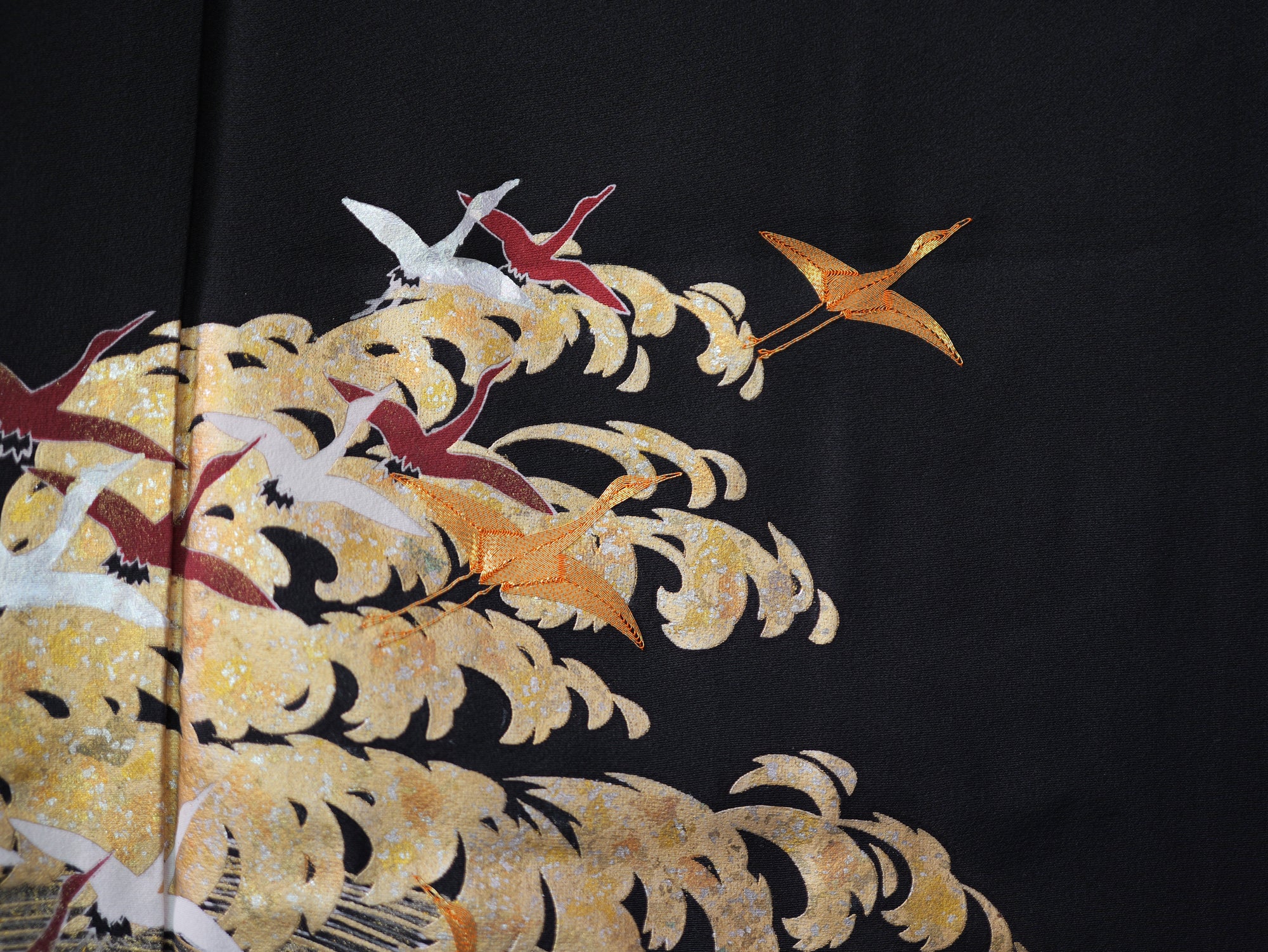 Sakura Collection Fabric: AP9-10 Gold and Red Cranes Over Golden Waves