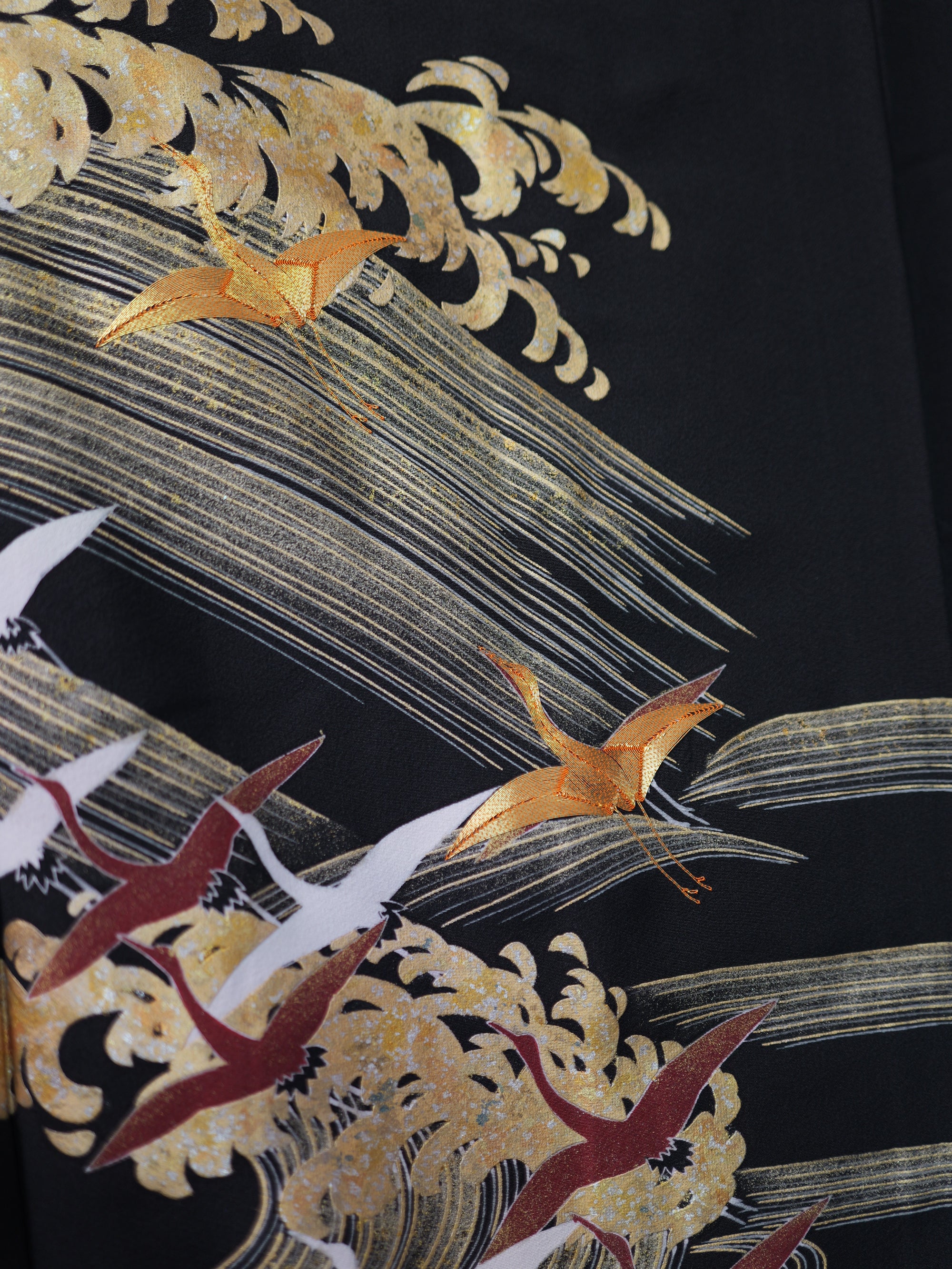 Sakura Collection Fabric: AP9-10 Gold and Red Cranes Over Golden Waves