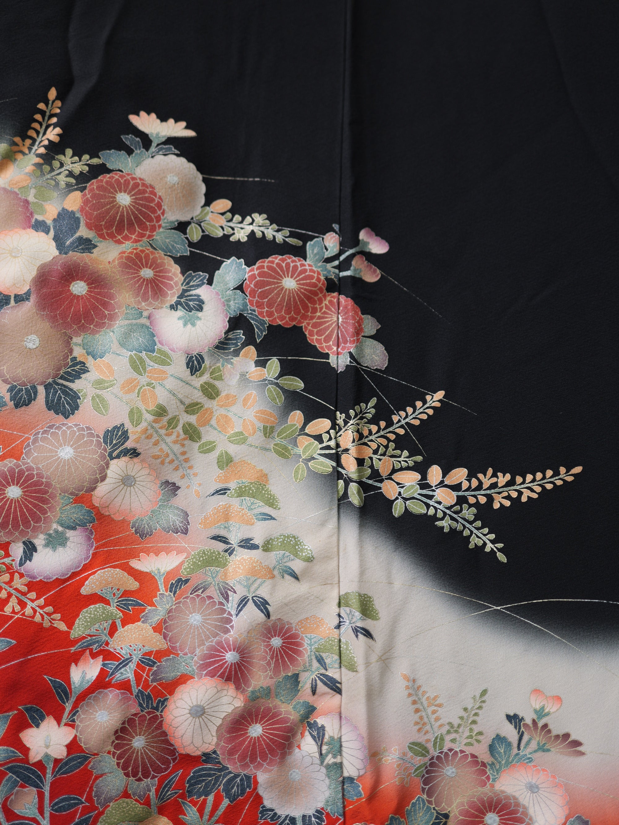 Sakura Collection Fabric: AP9-16-U Vibrant Red and Orange Chrysanthemums