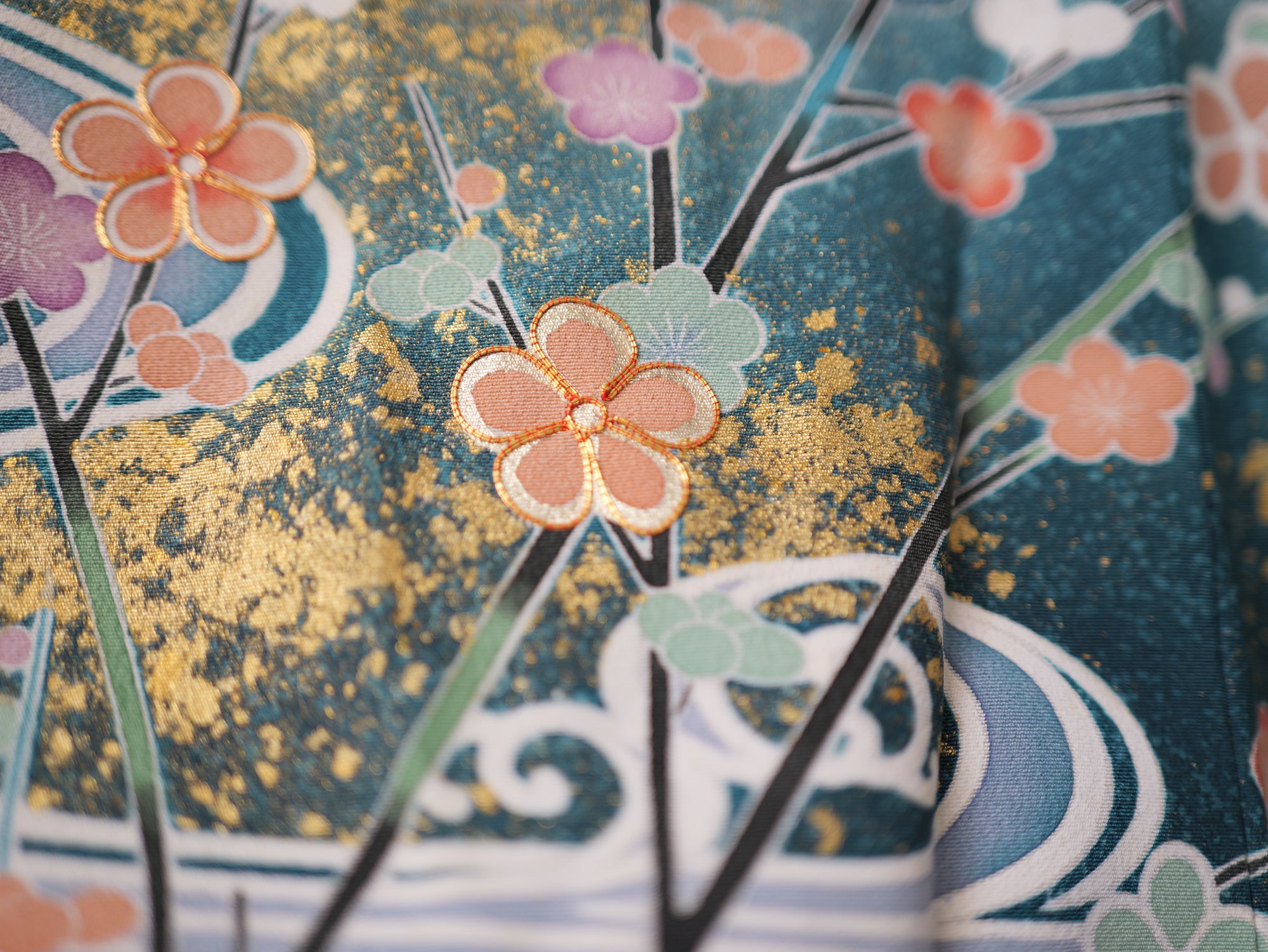 Sakura Collection Fabric: AP9-18-U Multicolored Mandarin Ducks with Gold Embroidery