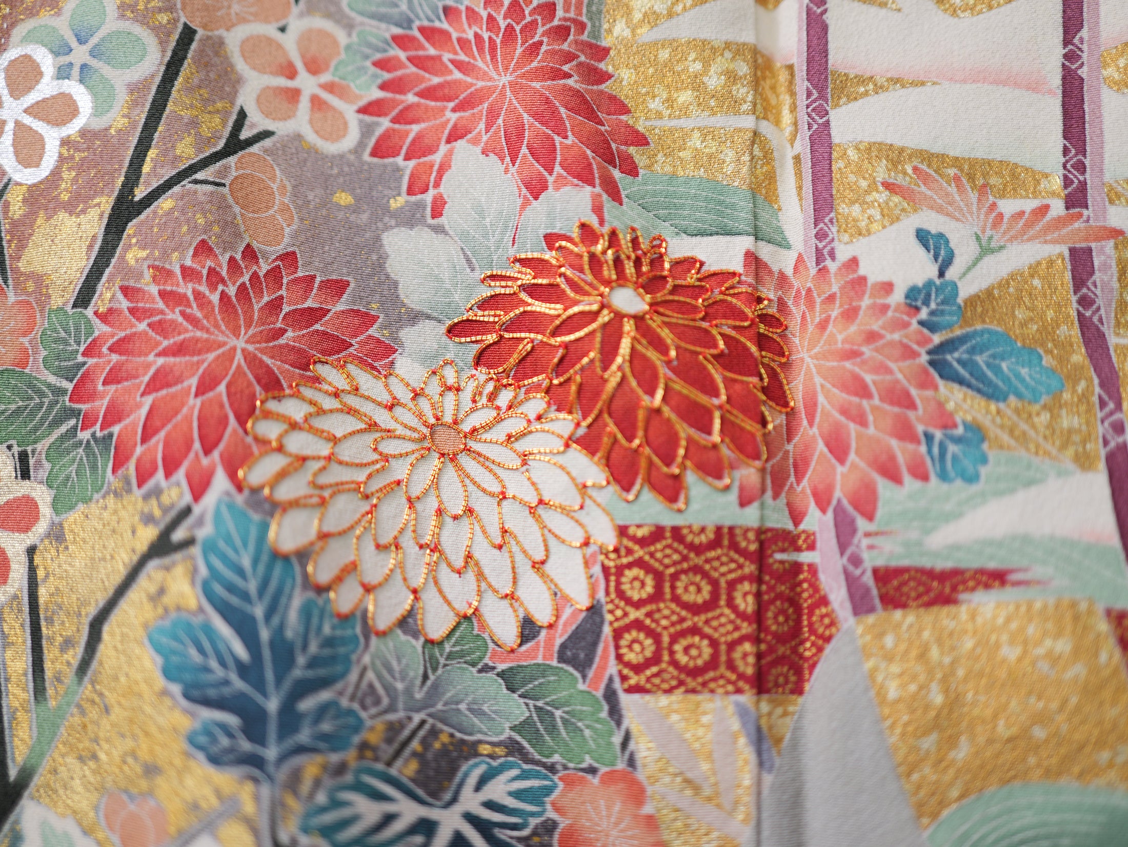 Sakura Collection Fabric: AP9-18-U Multicolored Mandarin Ducks with Gold Embroidery