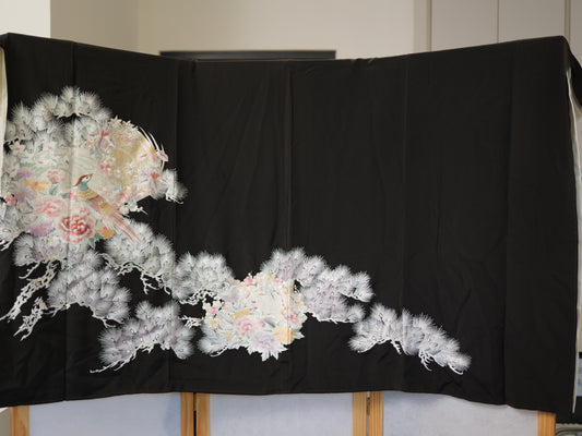 Sakura Collection Fabric: AP9-20 Fully Embroidered Pastel Phoenix In Floral Nest