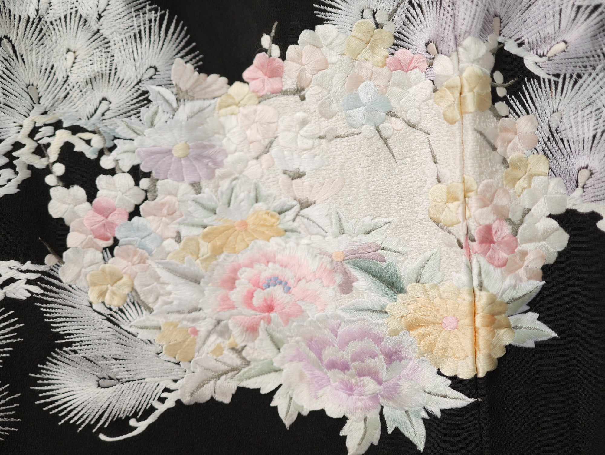 Sakura Collection Fabric: AP9-20 Fully Embroidered Pastel Phoenix In Floral Nest