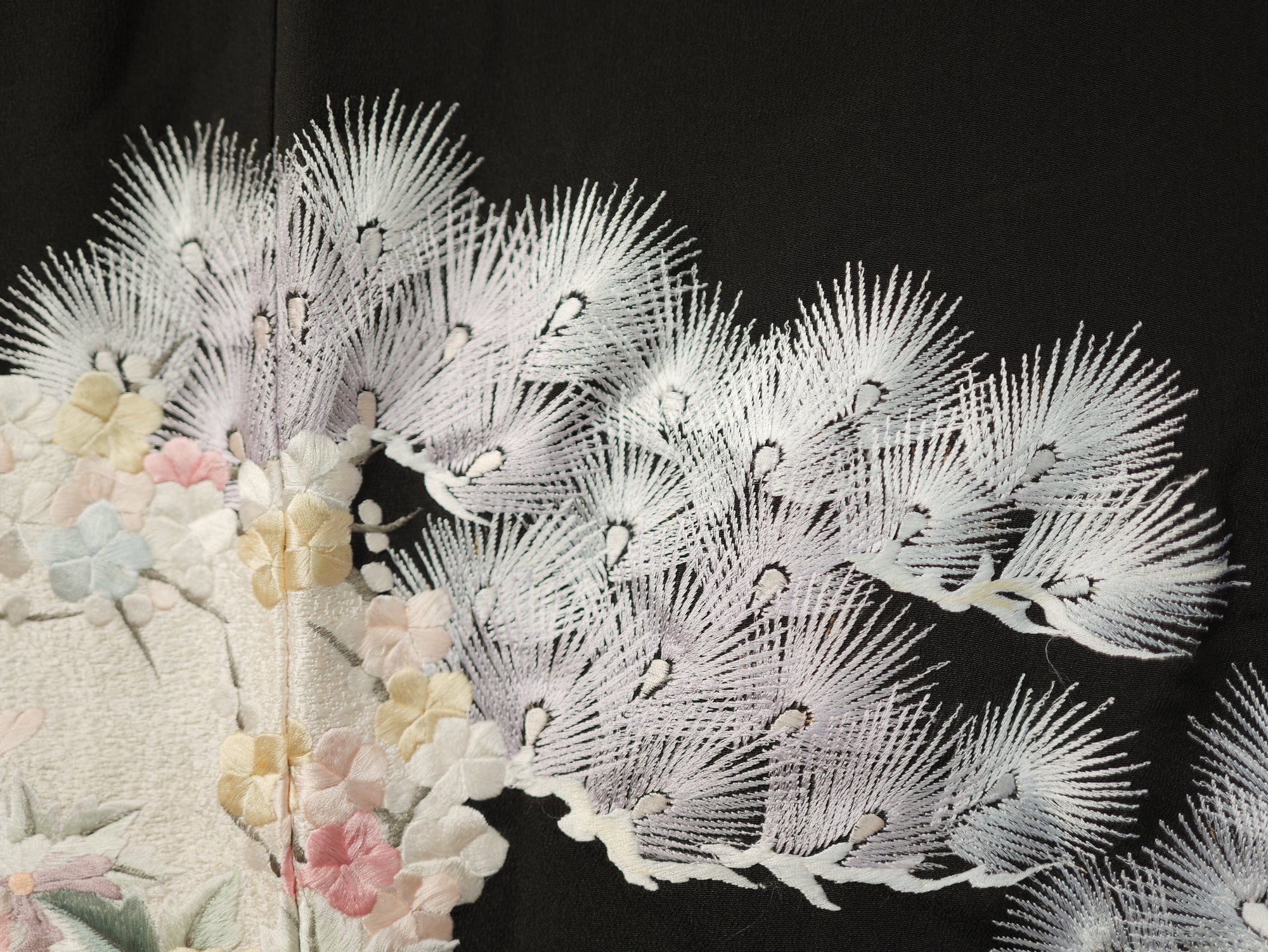 Sakura Collection Fabric: AP9-20 Fully Embroidered Pastel Phoenix In Floral Nest