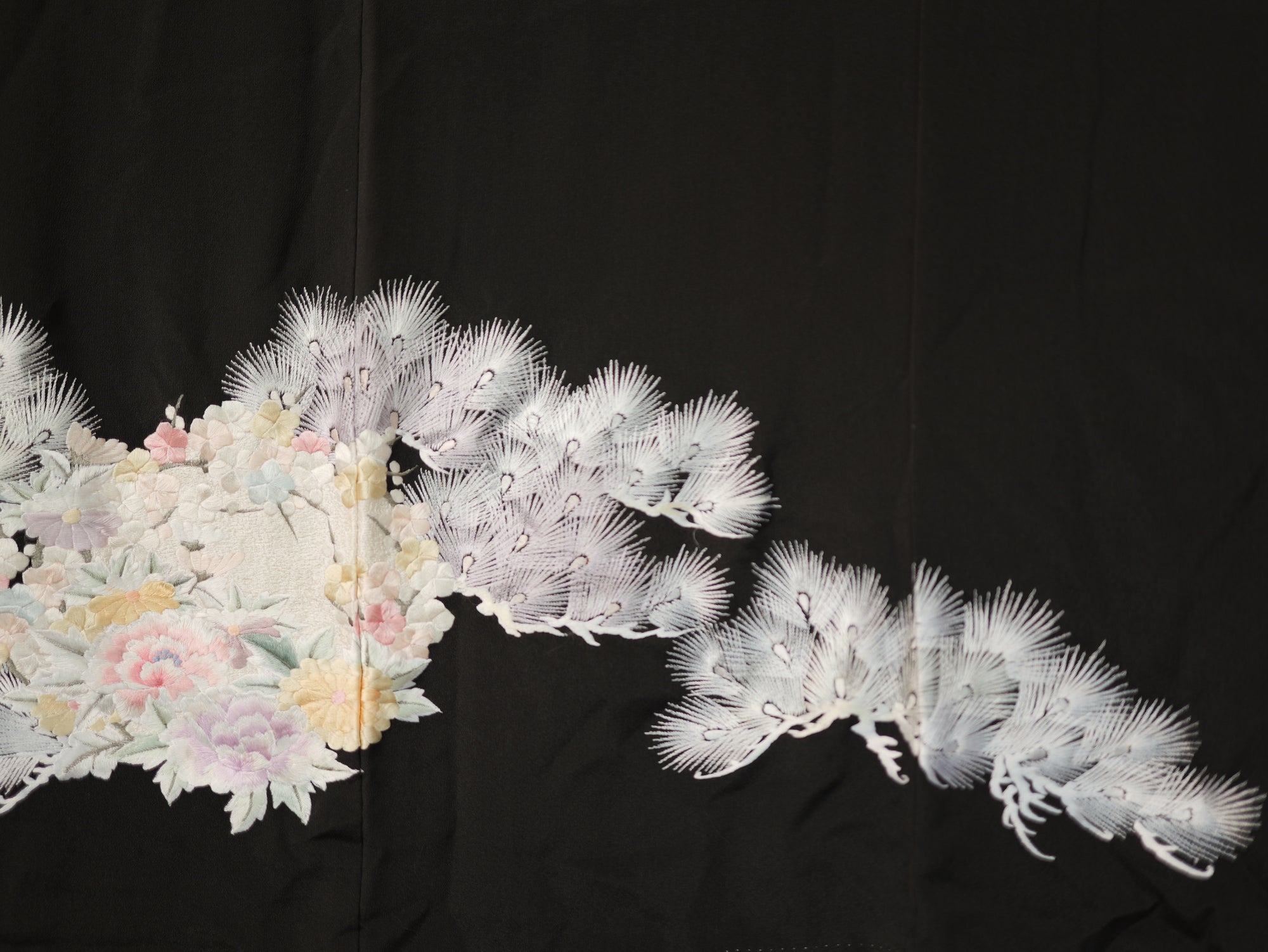 Sakura Collection Fabric: AP9-20 Fully Embroidered Pastel Phoenix In Floral Nest