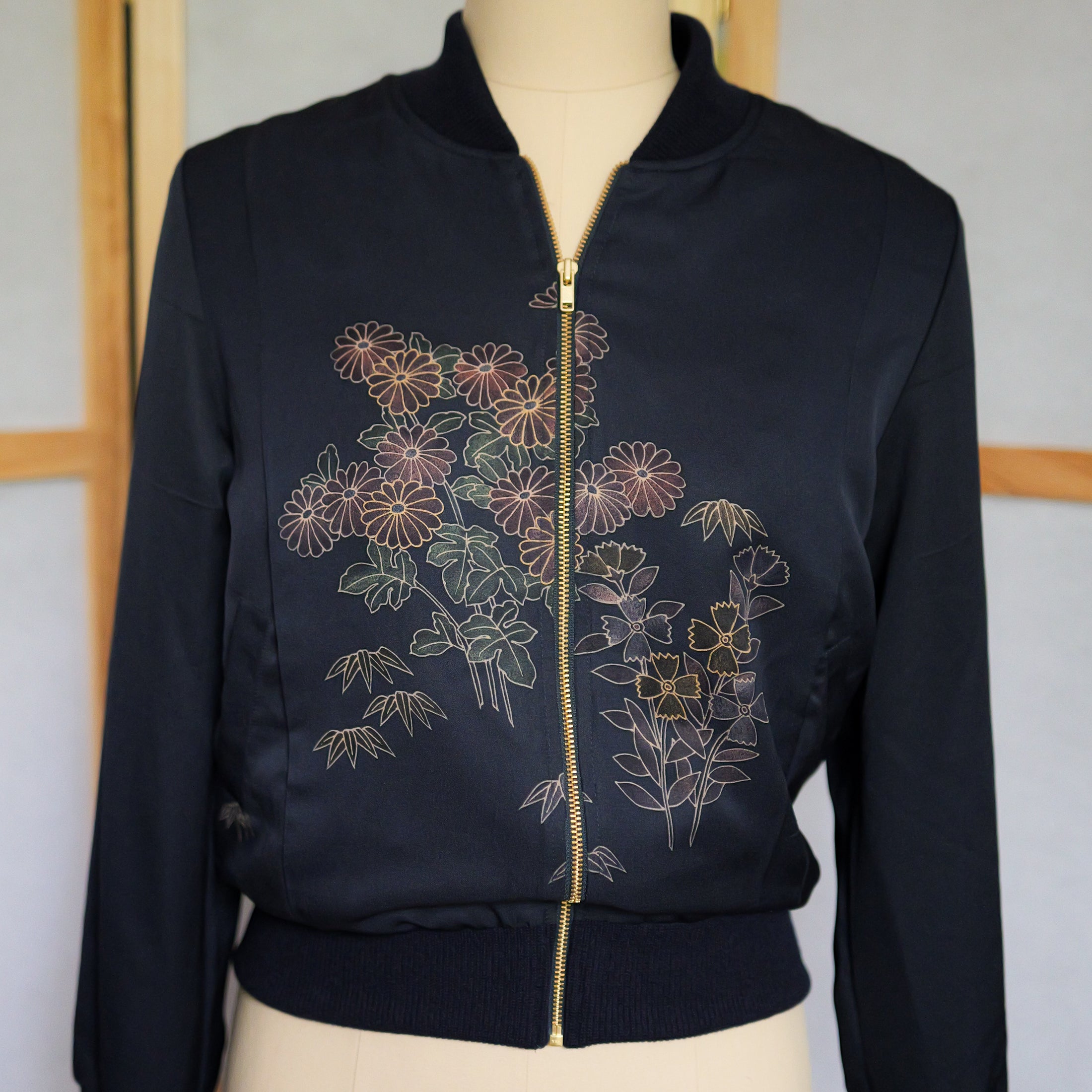 On-hand: Bomber Jacket : Navy Blue Garden (elegant color): BJ3639 - Size MA