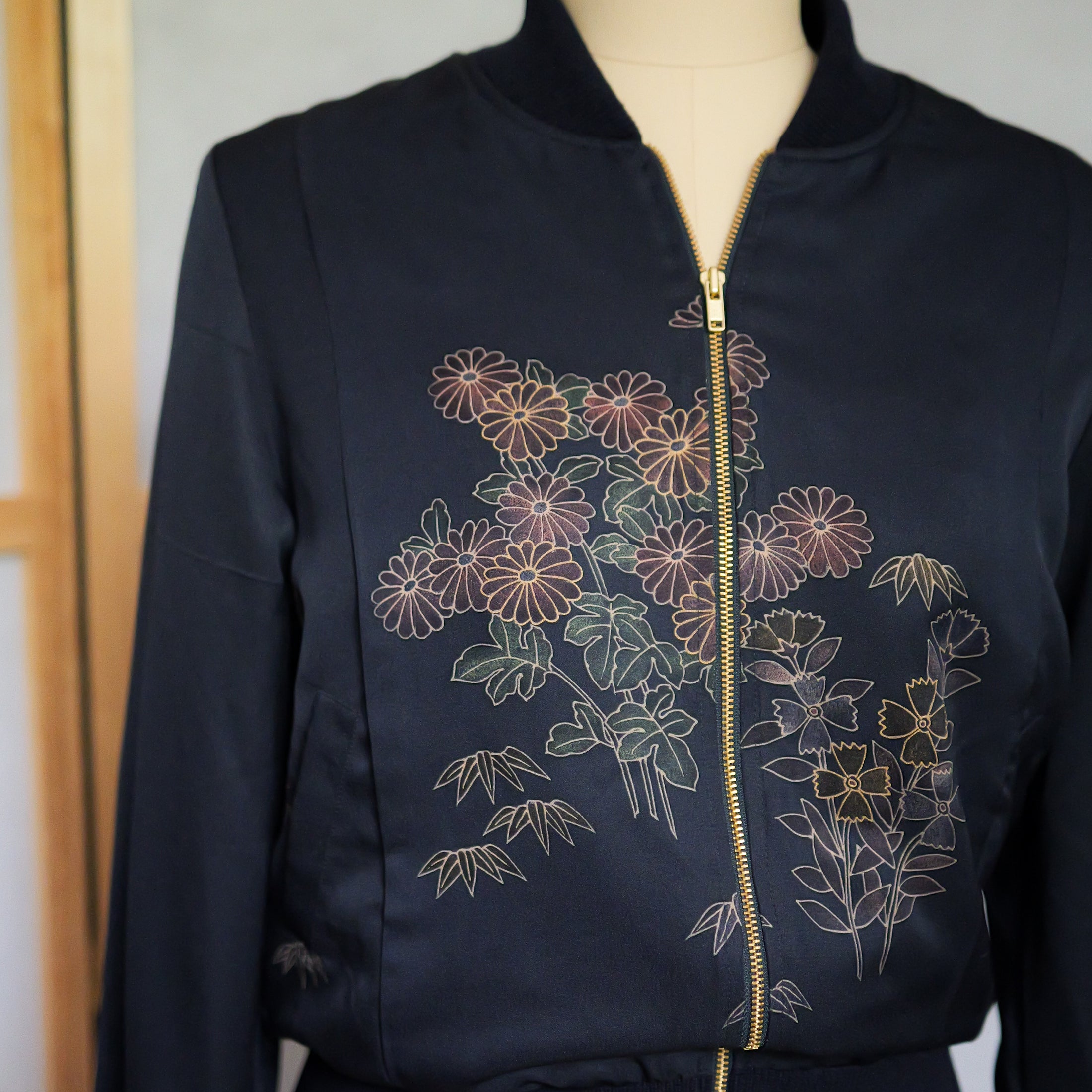 On-hand: Bomber Jacket : Navy Blue Garden (elegant color): BJ3639 - Size MA