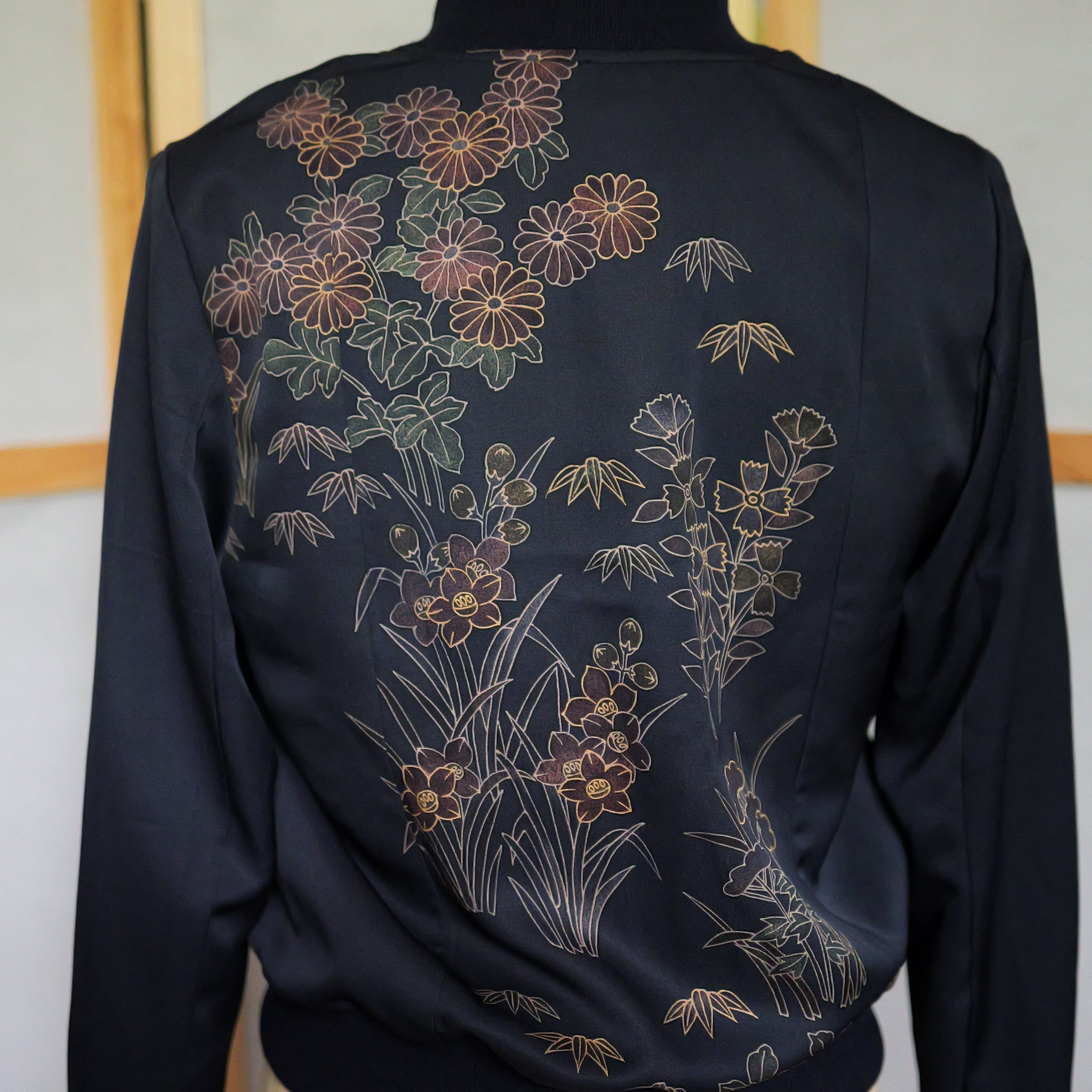On-hand: Bomber Jacket : Navy Blue Garden (elegant color): BJ3639 - Size MA