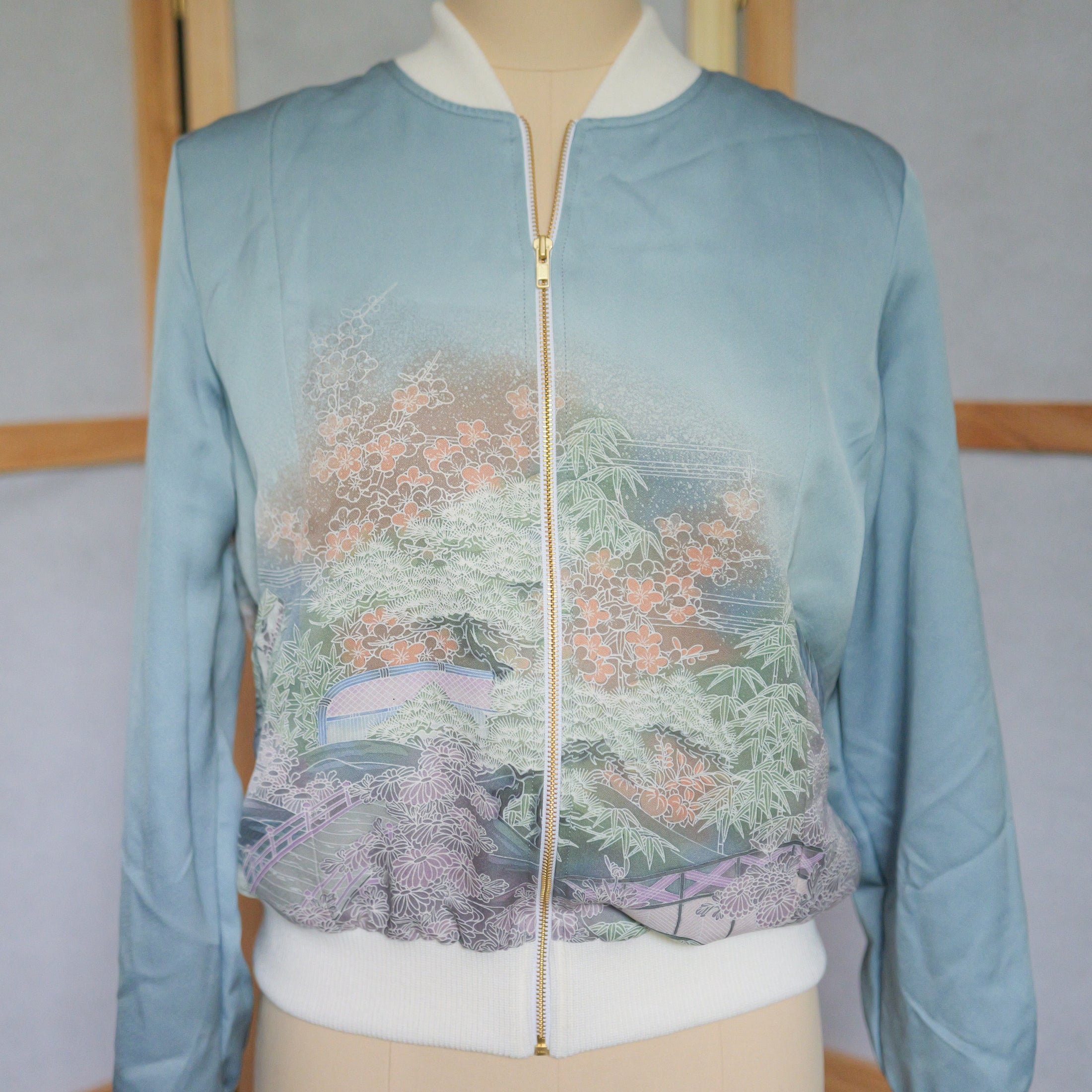On-hand: Bomber Jacket : Navy Blue Garden (elegant color): BJ3600 - Size LA