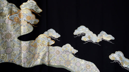 NALB (No Art Left Behind) Fabric: AP27-09 | Black beautiful cloud-shaped patterns