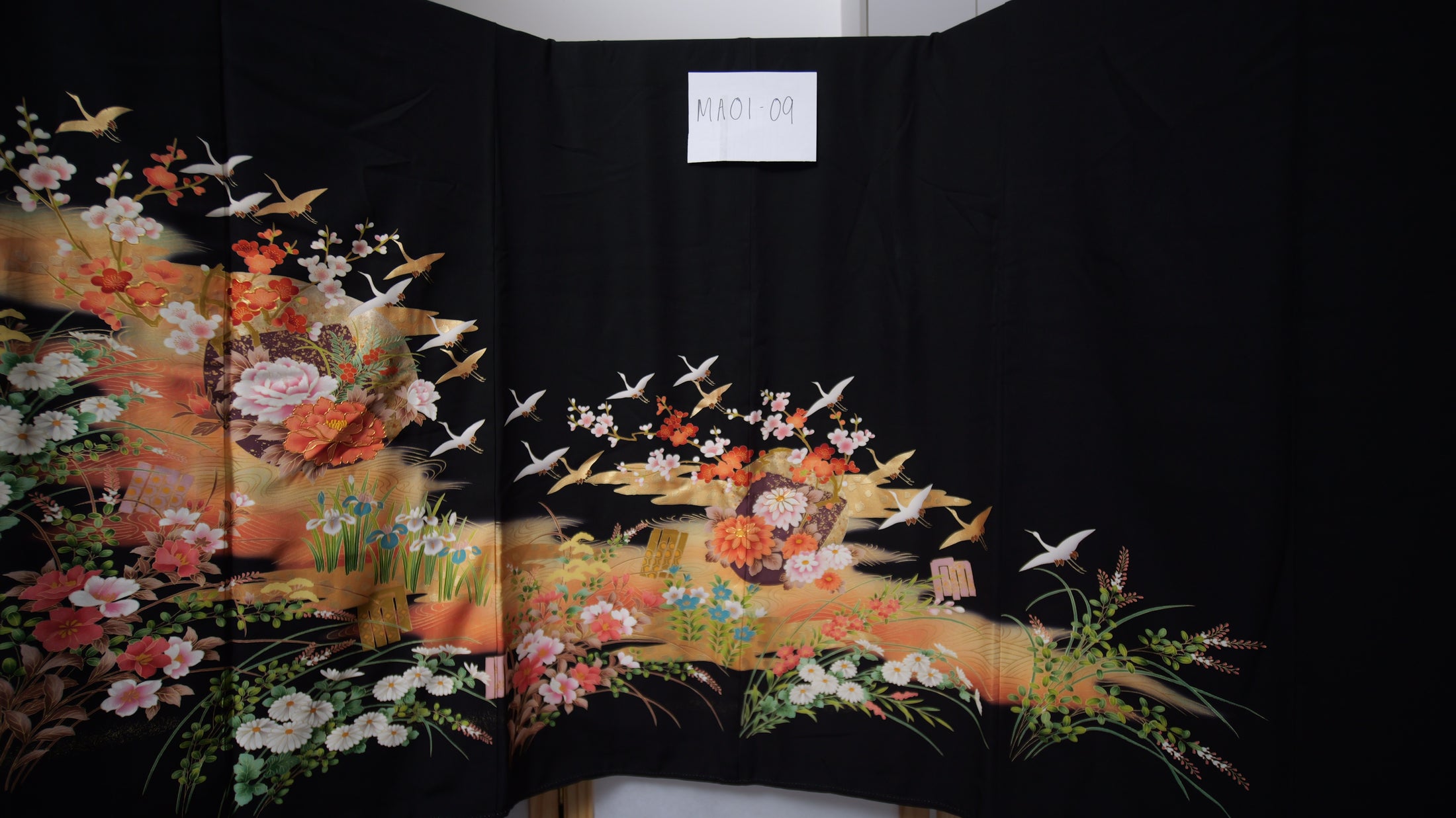 Sakura Collection Fabric: Black Orange Cranes Flying | MA01-09