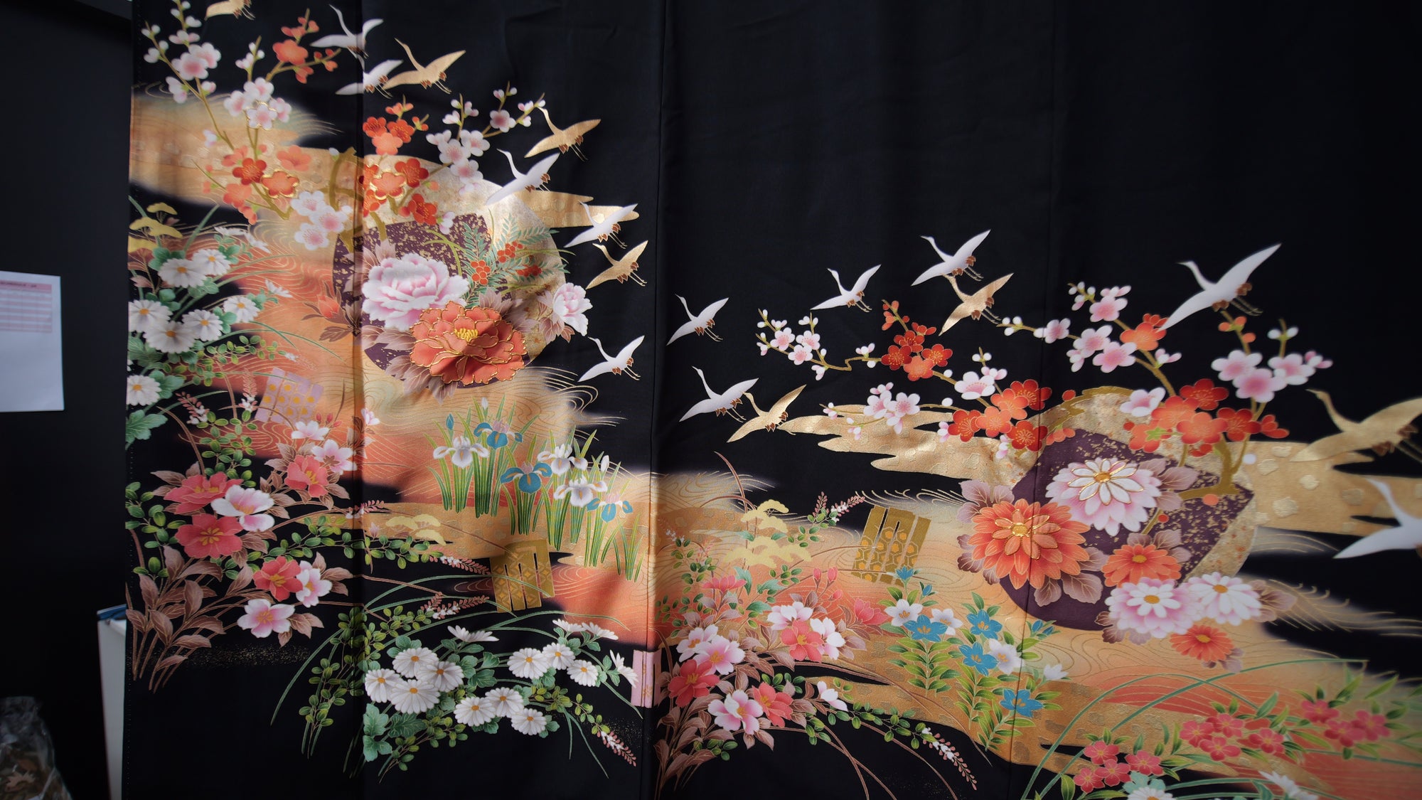 Sakura Collection Fabric: Black Orange Cranes Flying | MA01-09