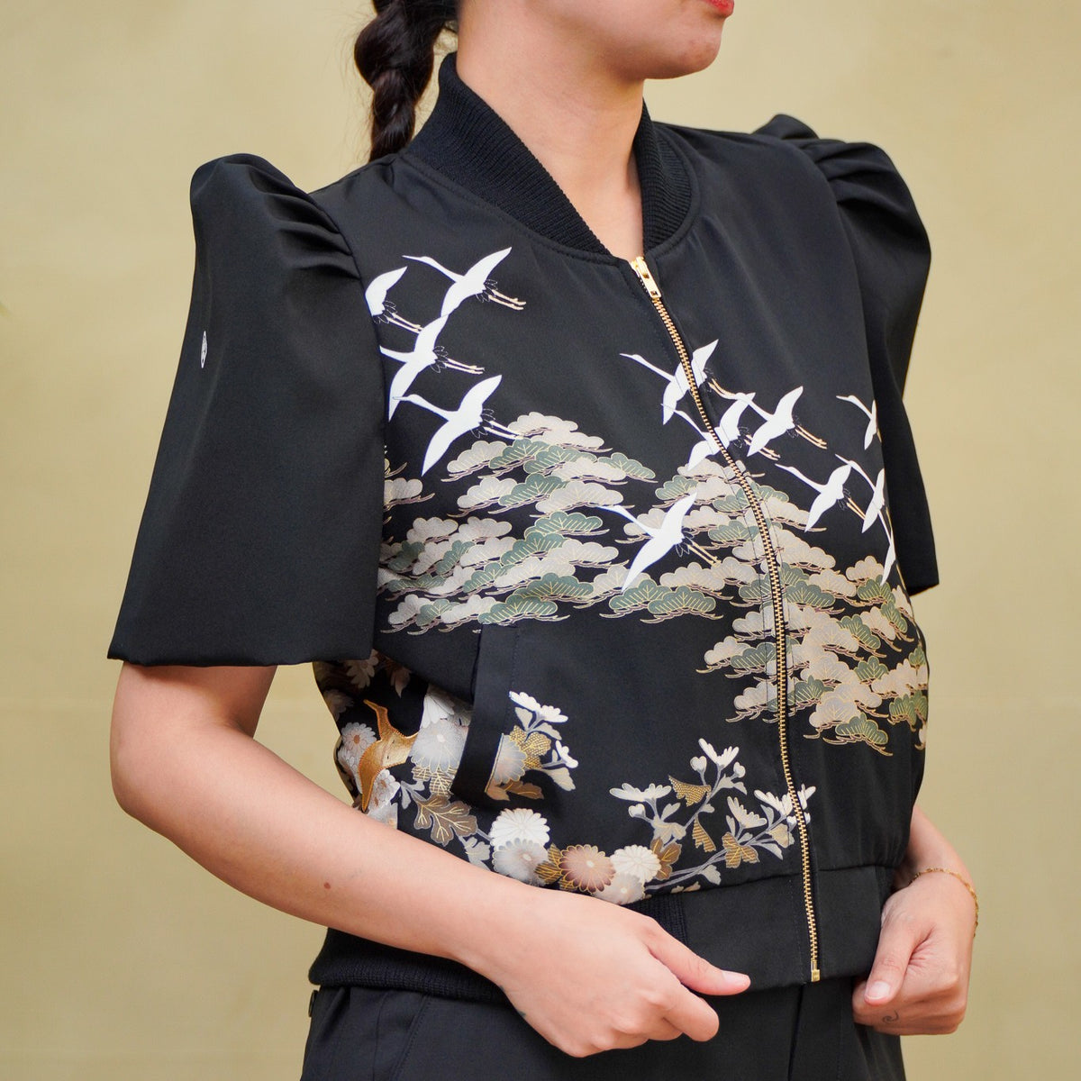 Premium On-hand item: Black Filipiniana Bomber Jacket | Medium | FBJ8645M -O