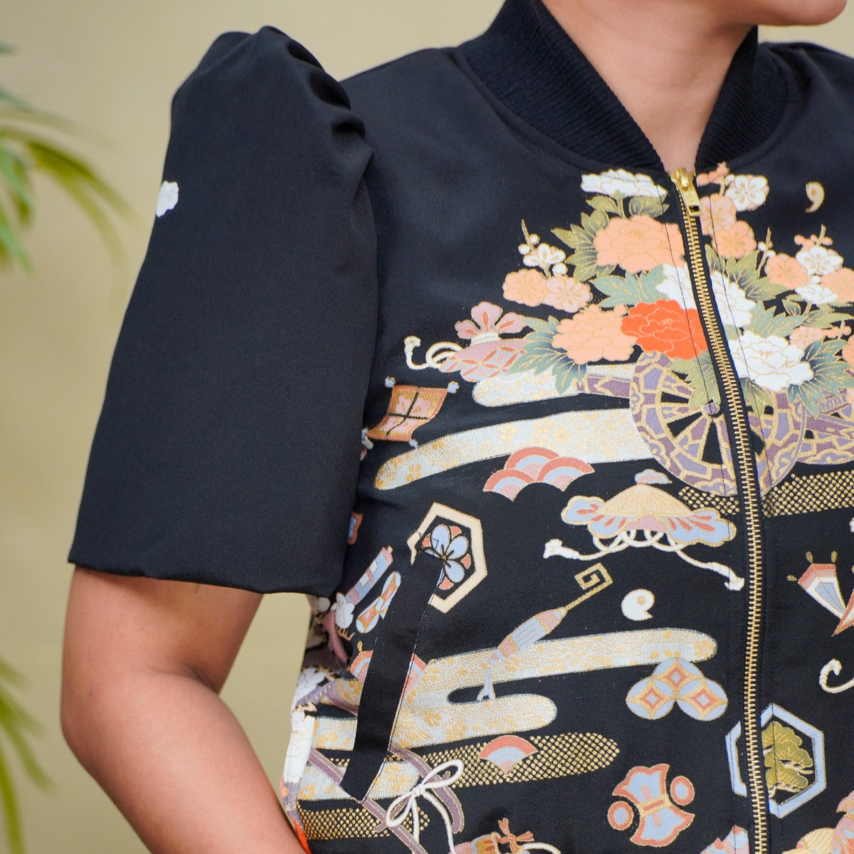 Premium On-hand item: Black Filipiniana Bomber Jacket | Medium | FBJ8666M -O